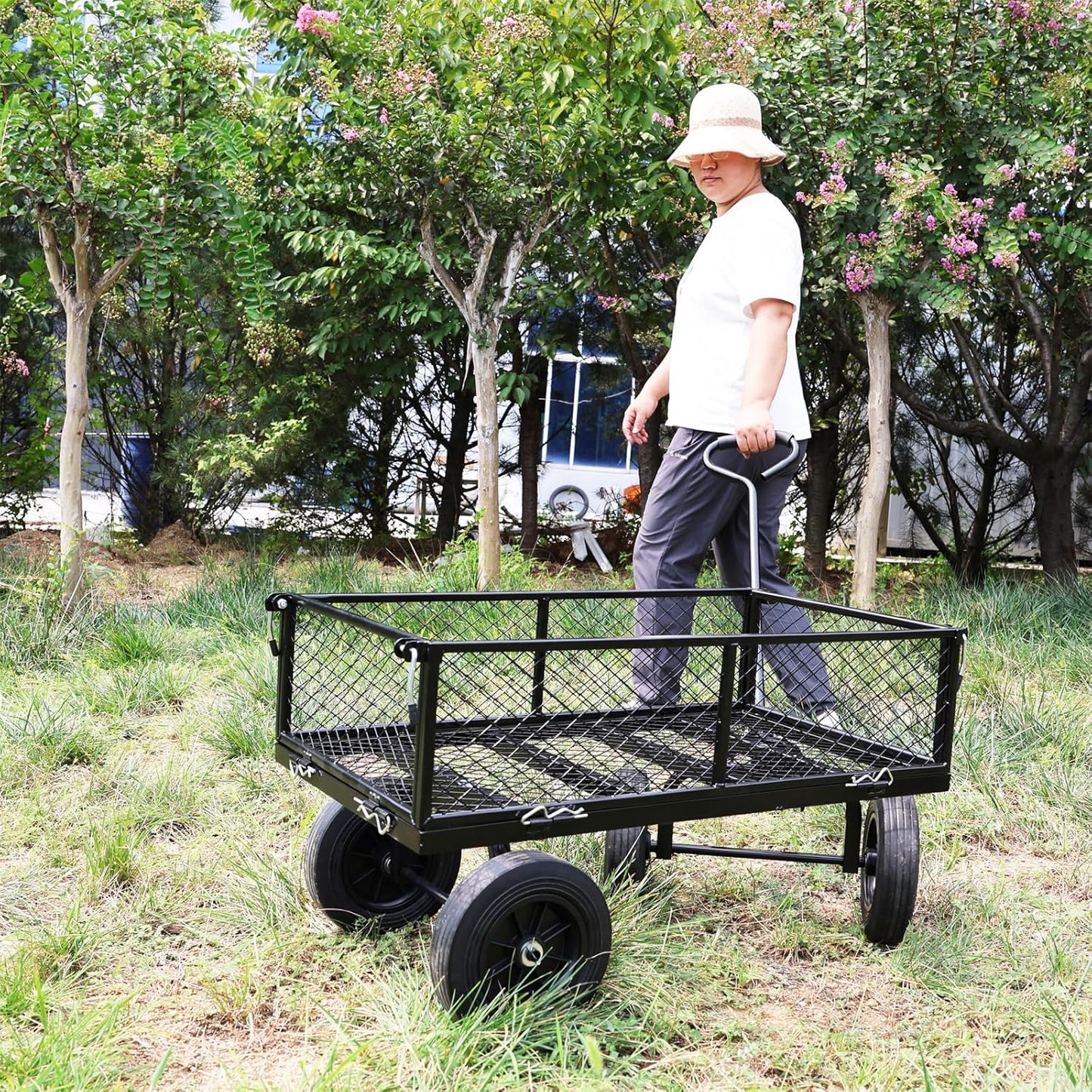Wagon with Removable Sides Can be Used in Farms, Warehouses etc l Garden Dump cart- A Must-Have for Your Dream Garden Garden Essential- Dump cart Solid Wheels (Black Solid Wheels)
