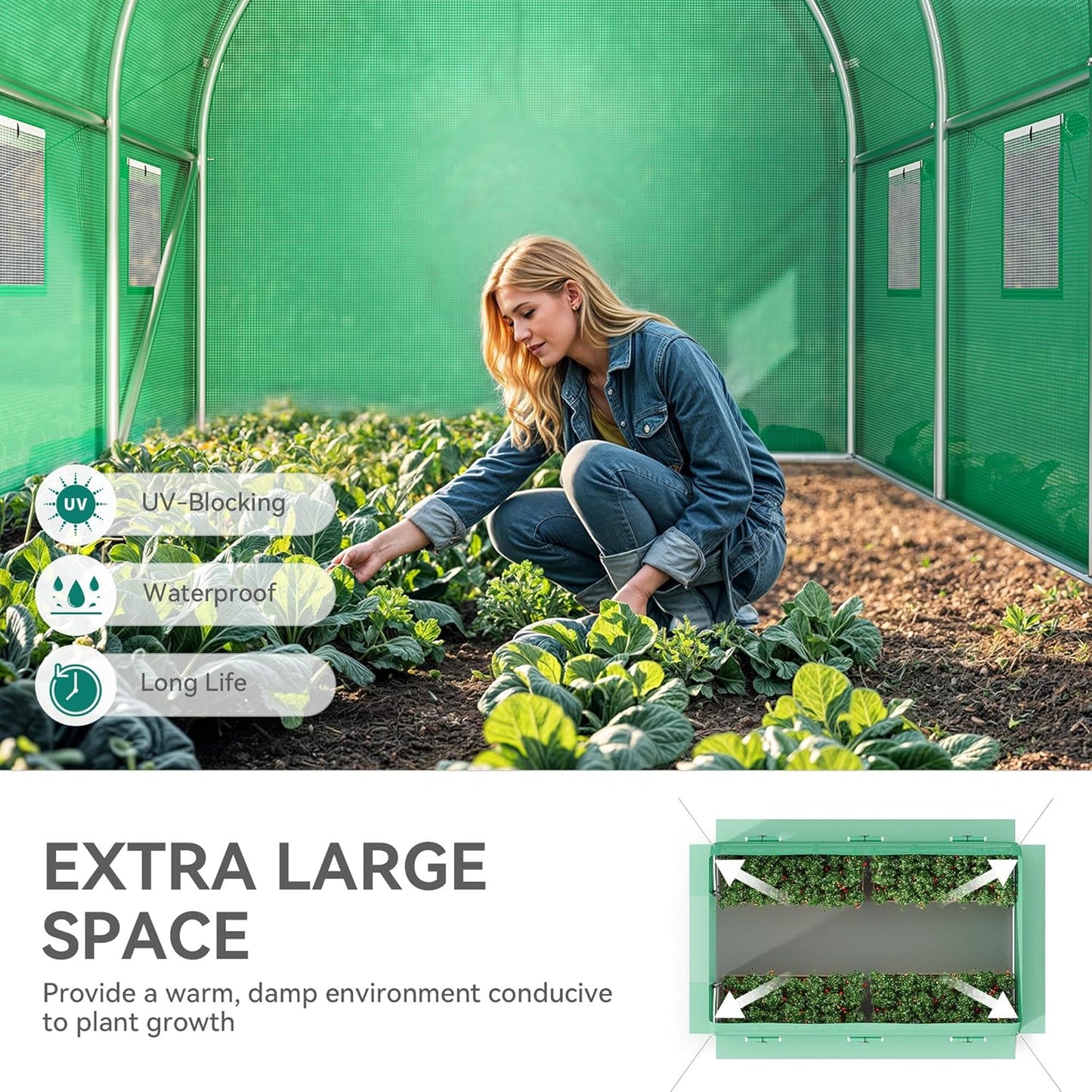 YITAHOME 10'x6.5'x6.5' Greenhouses Large Walk-in Green House Heavy Duty Tunnel Green Houses Outdoor Portable Plant Gardening Upgraded Galvanized Steel Frame Zipper Doors 5 Crossbars Garden