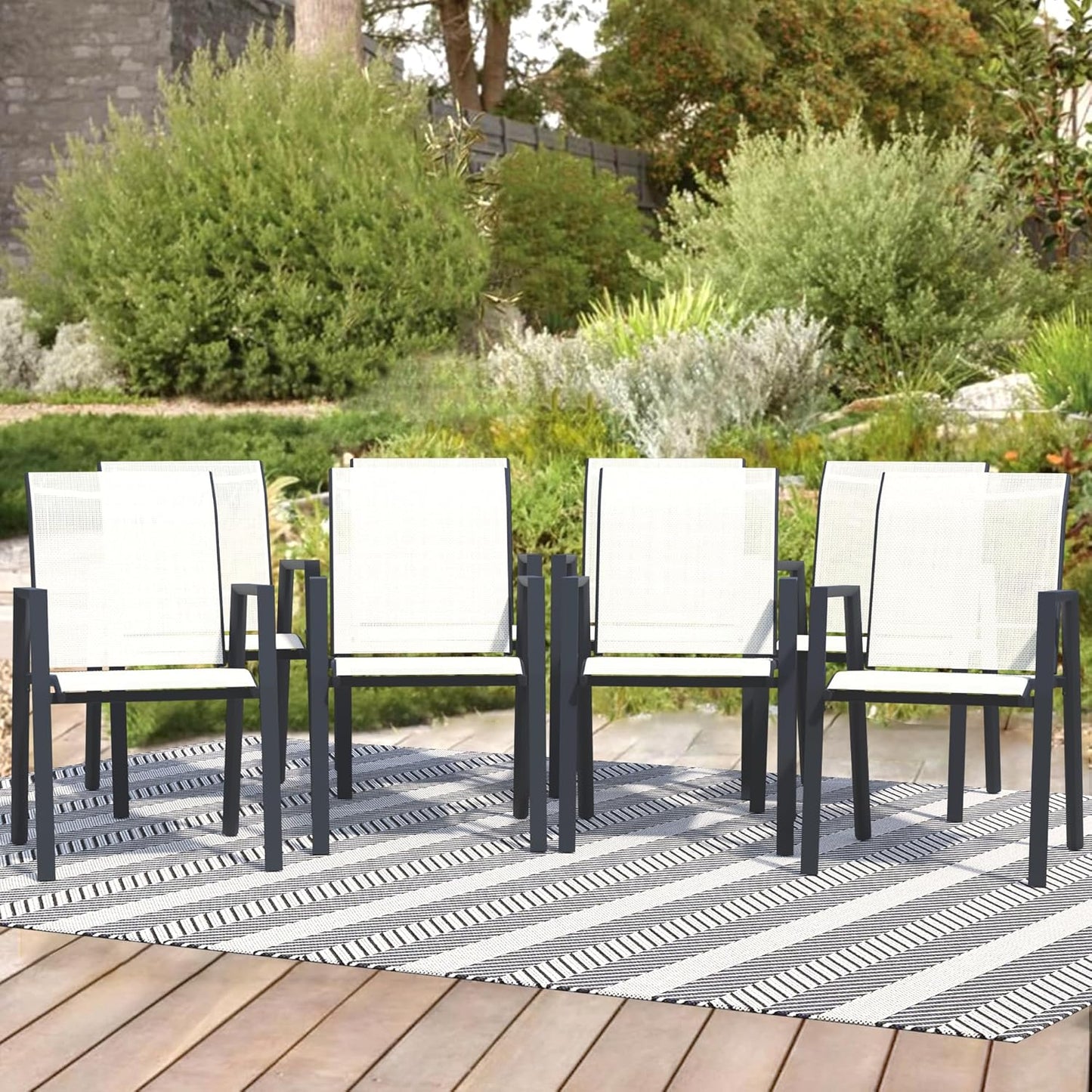 Outdoor Patio Chairs Set of 8, Oyster Beige Stackable Outdoor Chairs, Lightweight Patio Set with High Back, Metal Dining Chair for Lawn, Garden, Yard and Deck