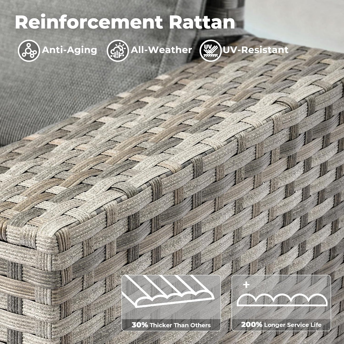 ovios 8 Pieces Patio Furniture Set, Outdoor Wicker Sectional Sofa with Swivel Chair Coffee Table, Modern Modular Deep Seat Rattan Couch Conversation Sets, Dark Grey