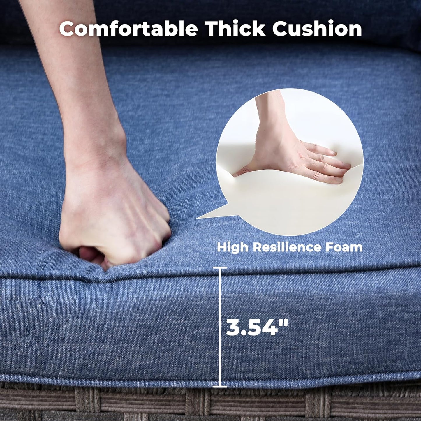 ovios 6 Pieces Patio Furniture Set, Outdoor Wicker Sectional Sofa with Glass Table Comfy Cushions, Modern Modular Deep Seat Couch Rattan Conversation Set, Denim Blue