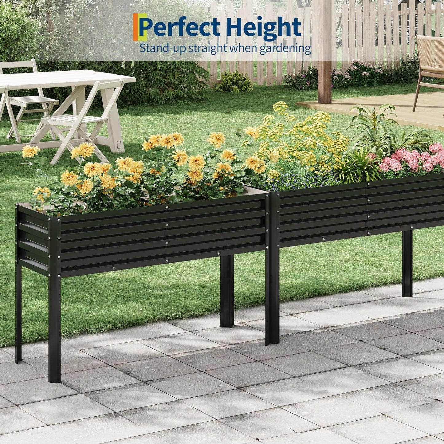 Galvanized Raised Garden Bed with Legs - 50×32×17In Metal Planter Box for Vegetables, Outdoor Raised Garden Beds Gardening, Durable Planter Raised Beds, Sturdy Planters for Outdoor Plants (Black)