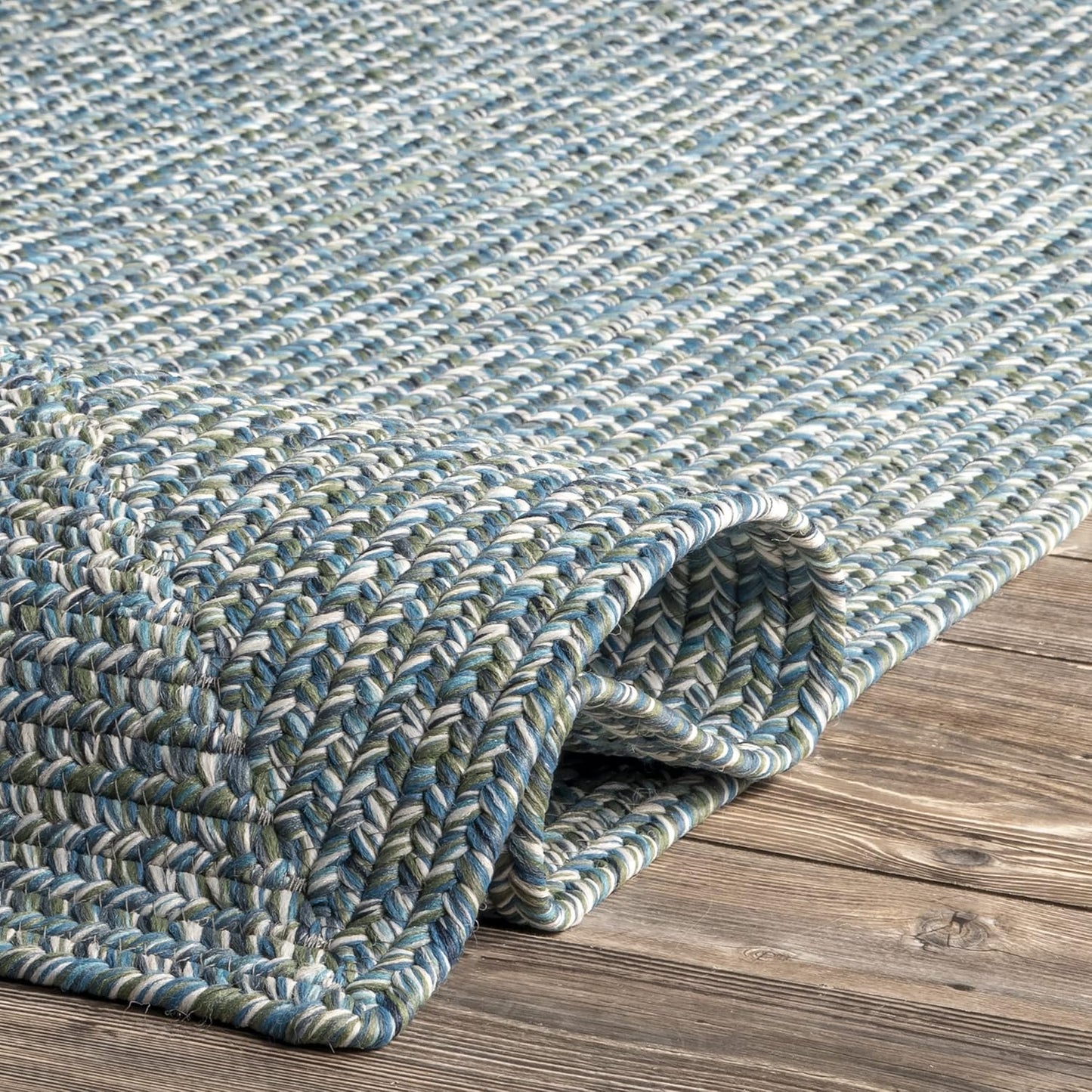nuLOOM 6' x 9' Solid Hand Braided Indoor/Outdoor Area Rug, Pet-Friendly, High Traffic, Weather Resistant, for Patio, Balcony, Bedroom, Living, Dining Room, Wynn Aqua