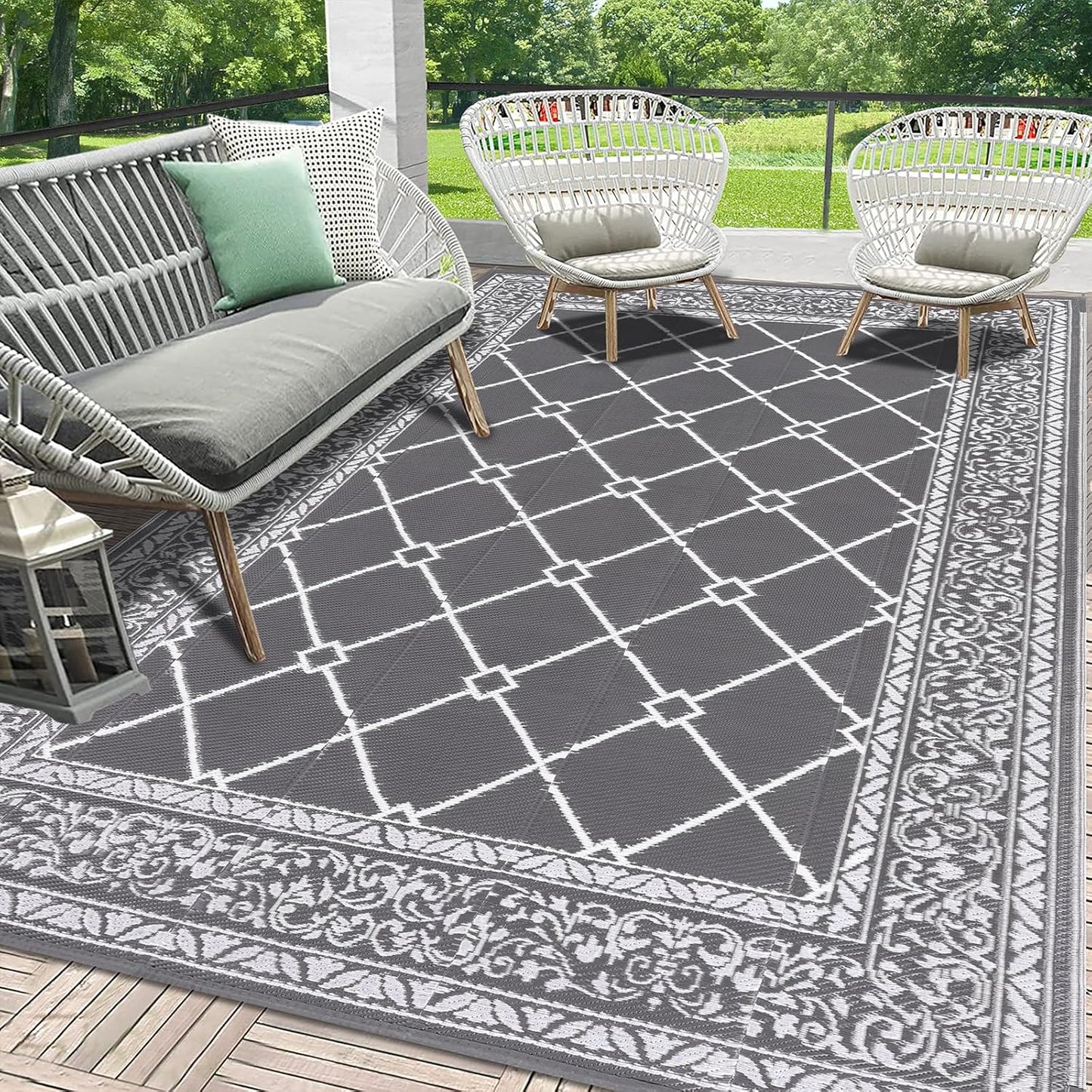 HEBE Outdoor Rug Waterproof 6x9, Reversible Plastic Straw Rug RV Camping Rug, Indoor Outdoor Patio Mat Clearance, Outside Carpet for Porch,Deck,Camper,Balcony,Backyard,Picnic