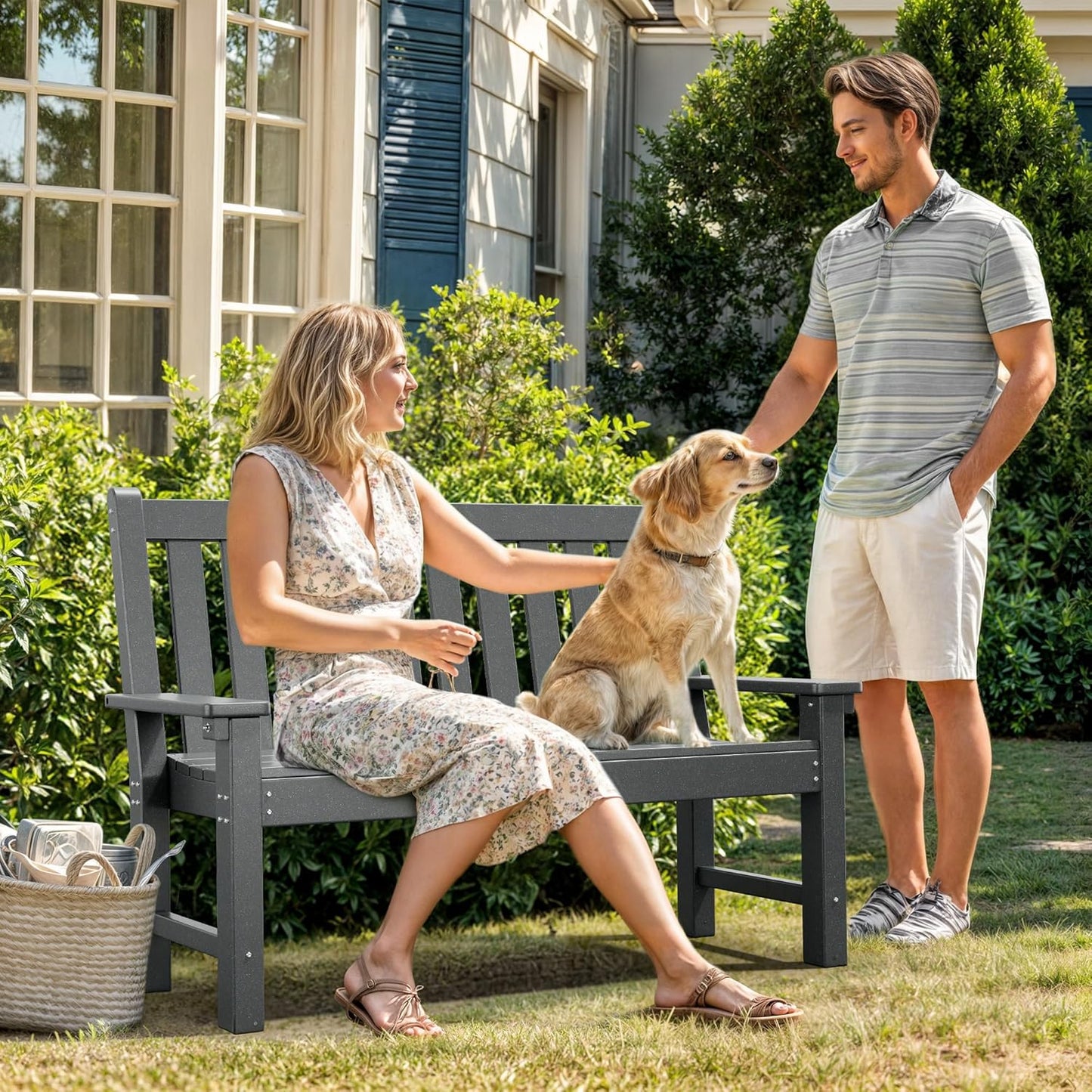 YITAHOME Garden Bench, All Weather Outdoor Bench for 2-3 Persons, Fade/Rot Resistance Patio Benches for Park, Porch, Patio & Backyard (Grey)