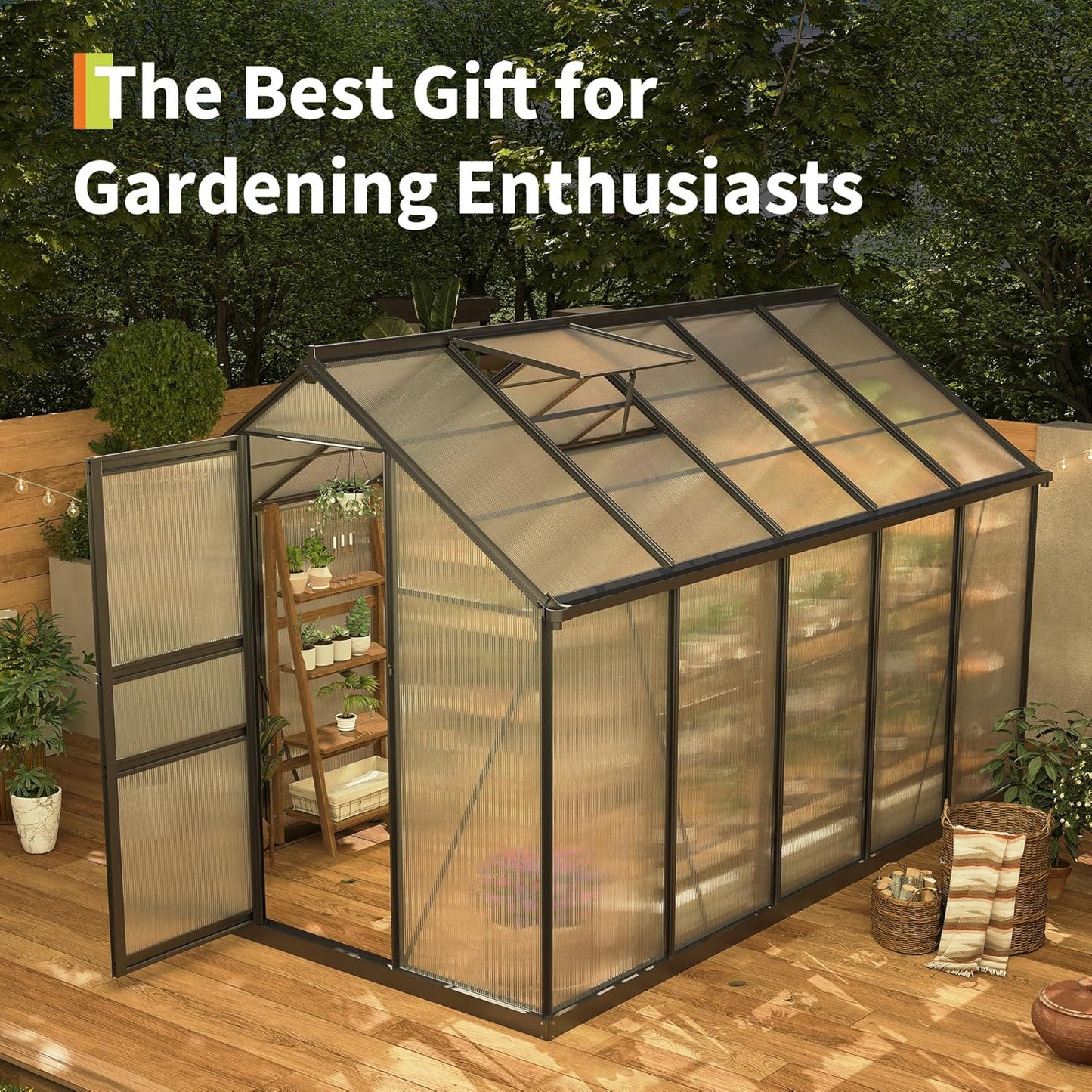 6*10 FT Outdoor Walk-in Greenhouse, Polycarbonate Green House, Heavy Duty Greenhouse with Vented Roof Window, Windproof Aluminum Frame, Suitable for Outside Gardening, Backyard, Patio