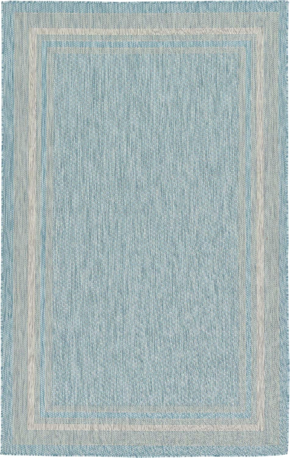 Unique Loom Outdoor Border Collection Area Rug - Soft Border (5' 1" x 8' Rectangle, Aquamarine/ Ivory)