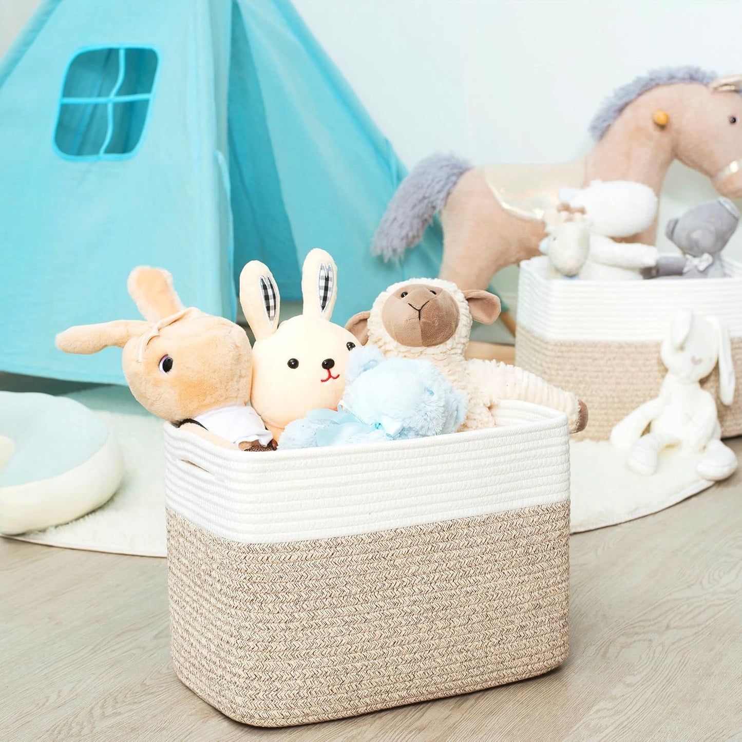 MINTWOOD Design Storage Basket for Shelves, Decorative Baskets for Organizing, Book Basket, Storage Cube Bin Box, Woven Closet Organizer, Pantry Closet and Shoe Basket, Light Brown