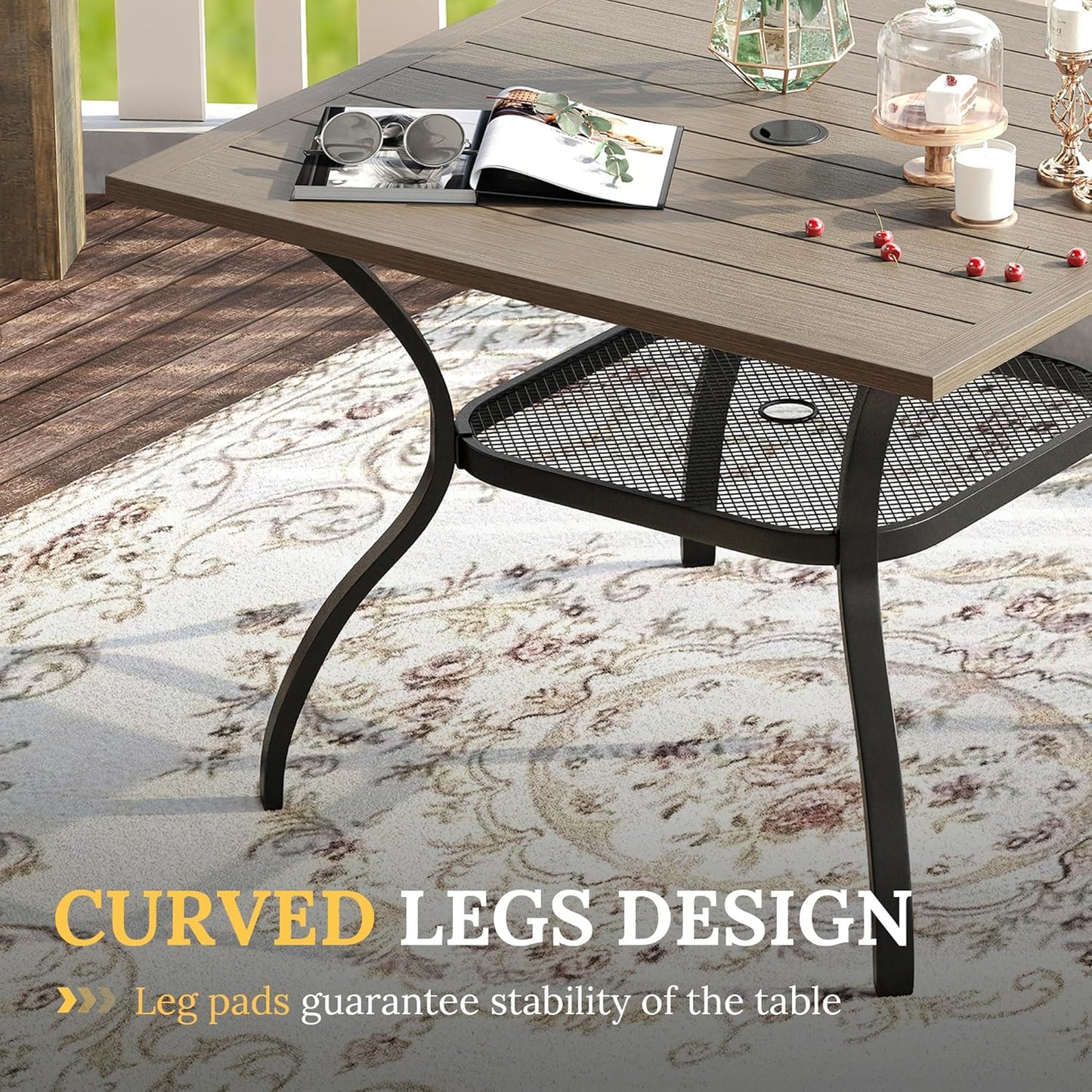 VICLLAX 5 Pieces Patio Dining Set, Outdoor Furniture Set Includes 1 Square Outdoor Table and 4 Stackable Patio Sling Chairs, Grey Wood Grain Tabletop and Grey Fabric