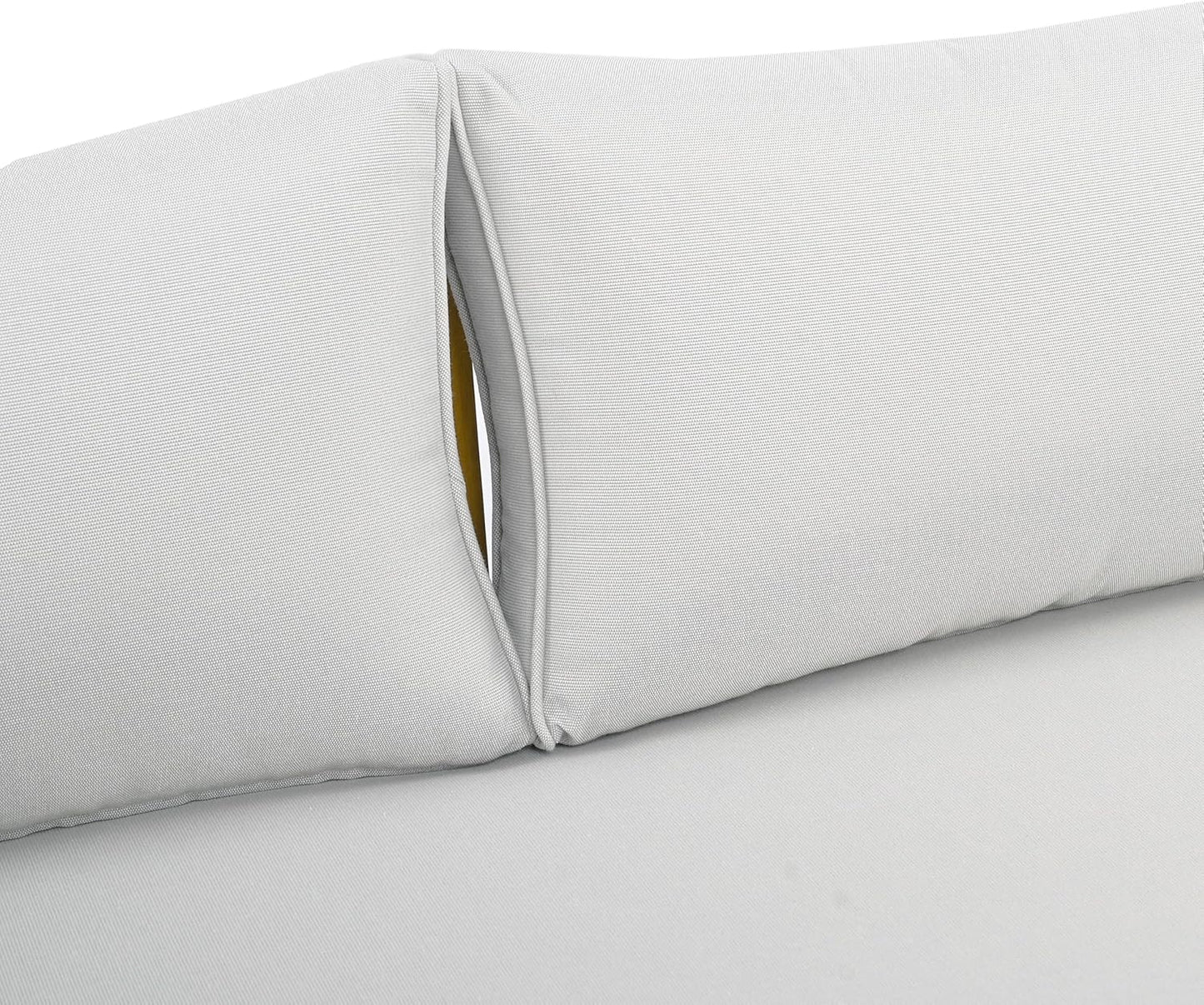 Christopher Knight Home Outdoor 3 Seater Acacia Wood Daybed with Fabric Water Resistant and Removable Cushions, Patio Garden Sofa with Wicker Armrest and Slat Paneling Back, Teak and Light Grey