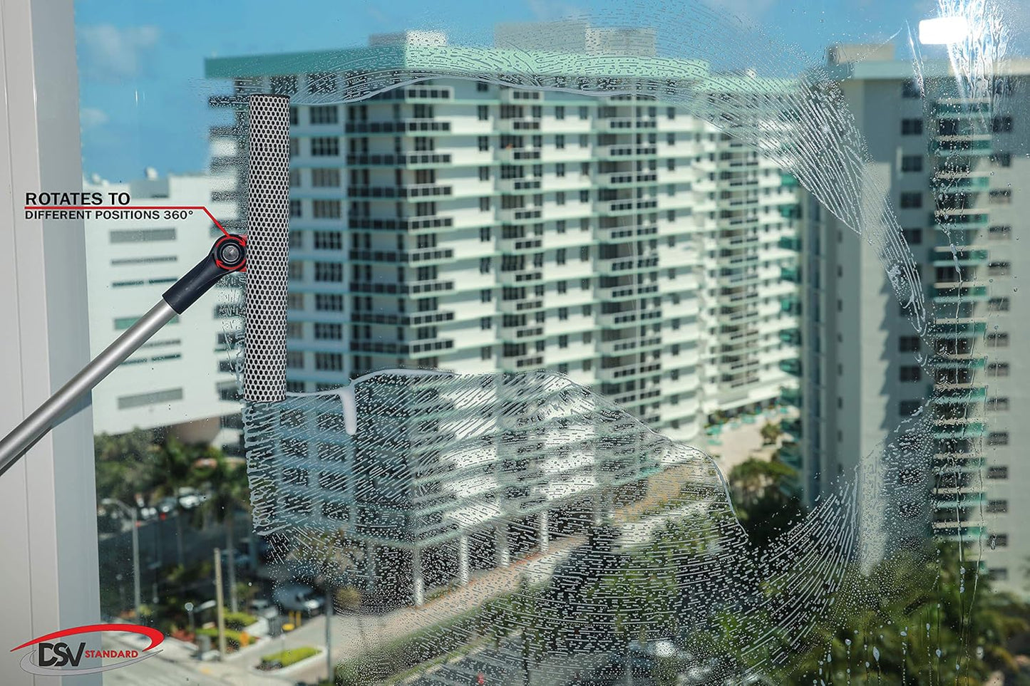 DSV Standard Professional Window Squeegee | 2-in-1 Window Cleaner Sponge and 10" Soft Rubber Strip with Extension Pole 34 INCH & 86.5 cm | Adjustable to Clean from Multiple Angles