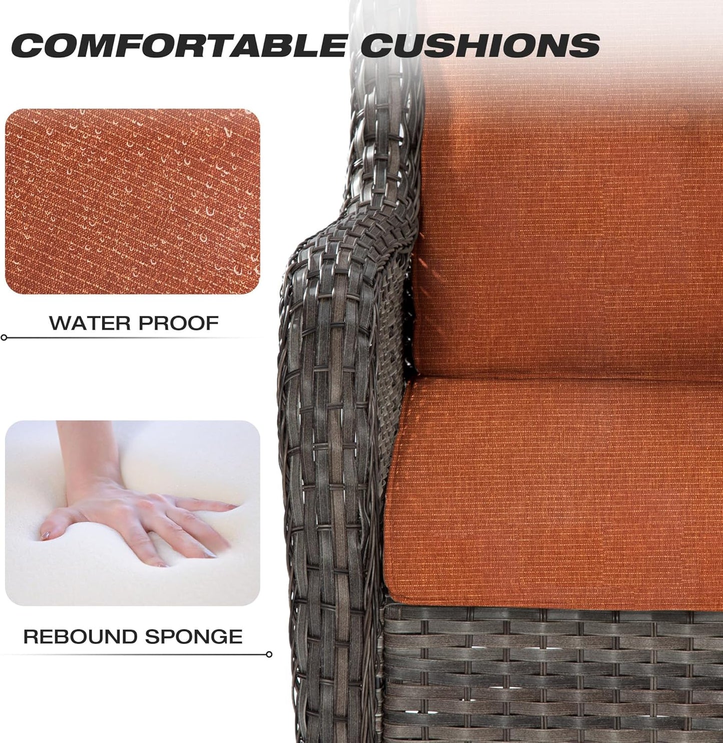 Joyside Outdoor Swivel Rocker Patio Chair - Outdoor Wicker Glider Rocking Chair with Olefin Fabric Cushions Suitable for Porch Deck and Backyard(Mixed Grey/Orange)