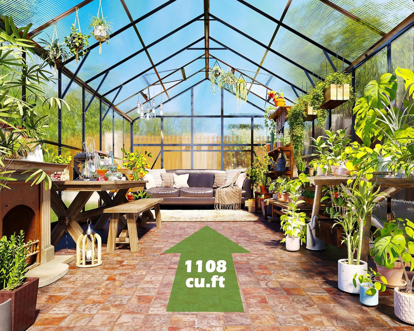 AMERLIFE 10x12 FT Heavy Duty Aluminum Greenhouse with 4 Roof Vents & Rain Gutter, Polycarbonate Greenhouse for Outdoor Garden Backyard, Black