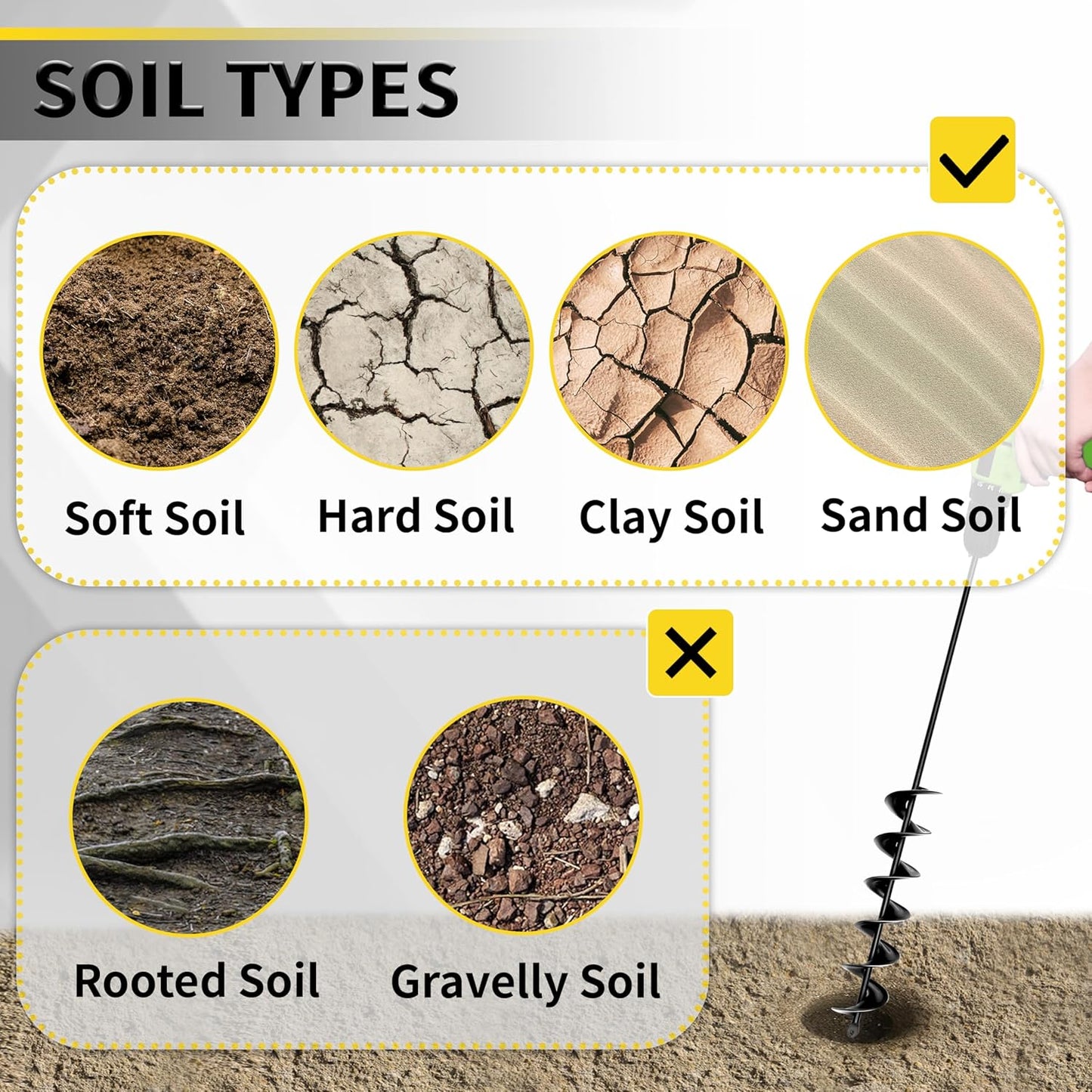 5pcs Auger Drill Bit for Planting - Plant Auger for Cordless Drill - Bulb Planter Tool for Bulbs Planting&Holes Digging - 3/8" Hex Drive Drill