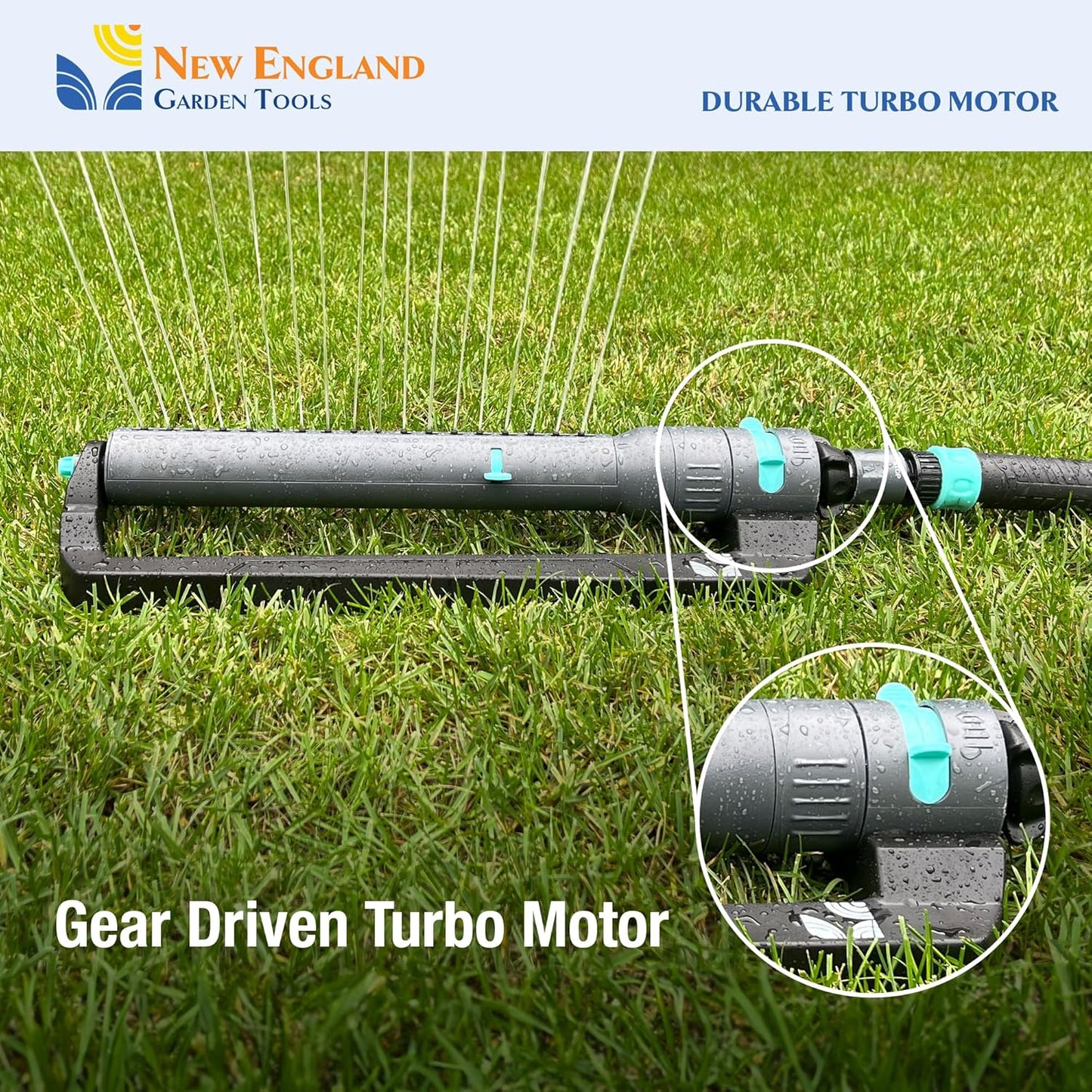 Lawn Turbo Oscillating Water Sprinkler 100003 Adjustable Pattern to Cover 4,000 sq.ft. by New England Garden Tools