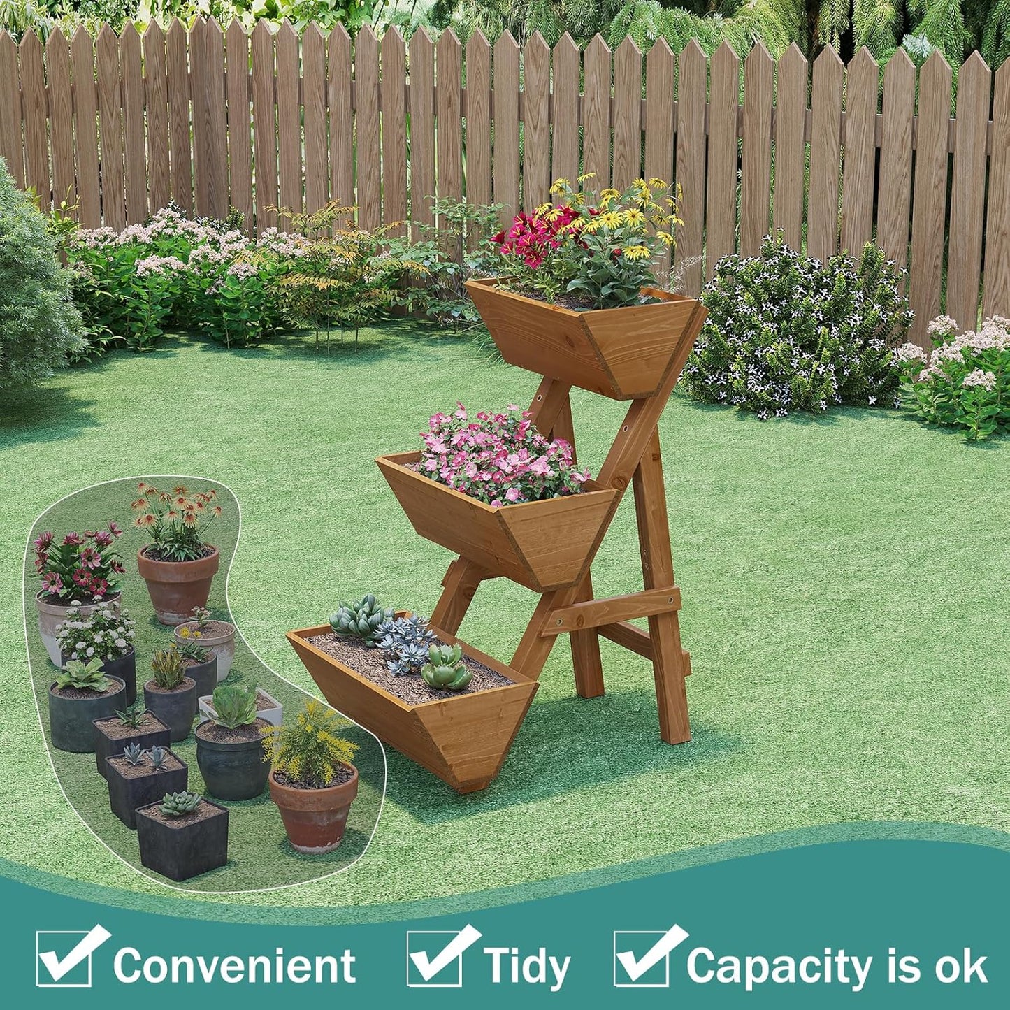 Small Raised Garden Bed, 3 Tier Vertical Garden Planter for Indoor & Outdoor, Raised Planter Box with Legs