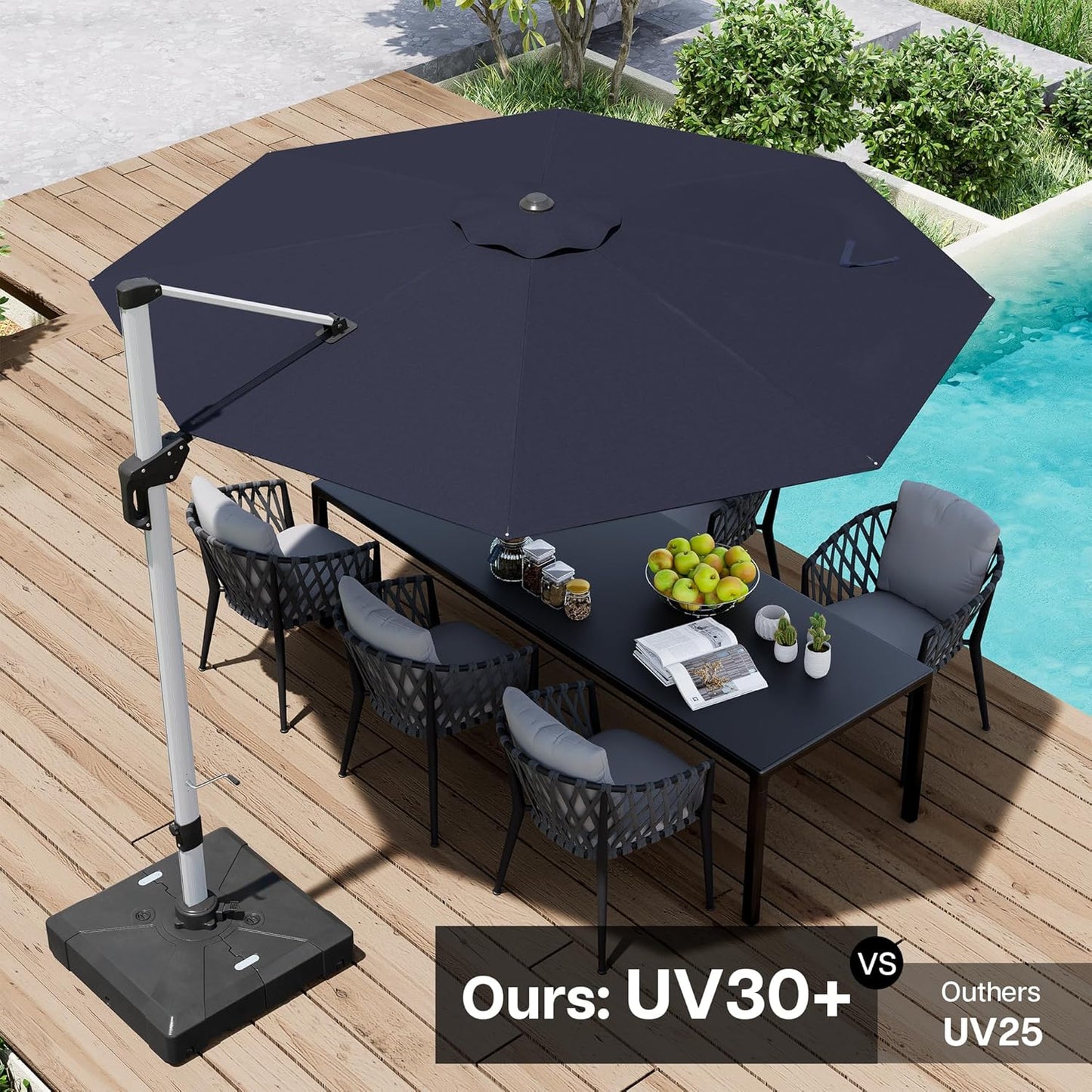 Patio Umbrella, 11FT Outdoor Cantilever Umbrella with 360-degree Rotation for Garden, Deck, Backyard, Pool and Beach, Navy Blue