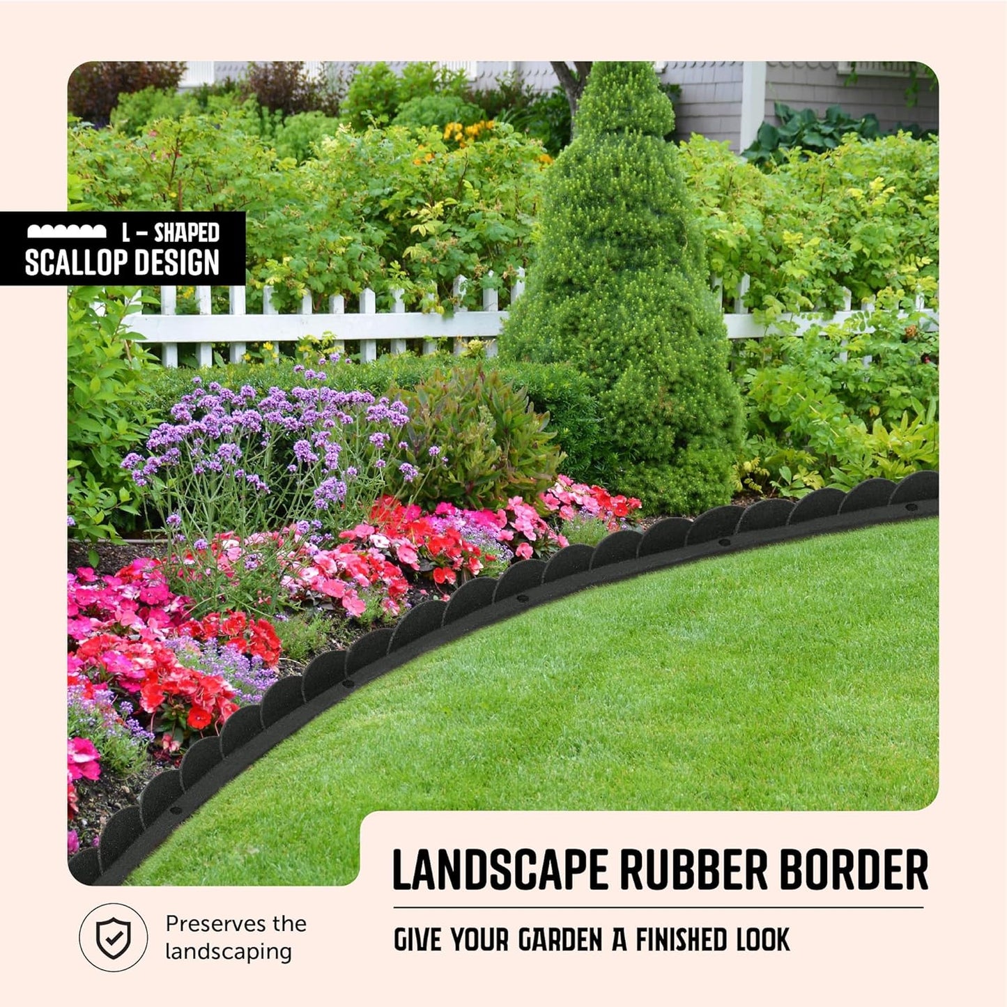 Playsafer L Shaped Flexible Rubber Scalloped Edger for Lawns Landscaping and Playground | Easy No Dig Installation| 4' Long (1, Dark Gray)