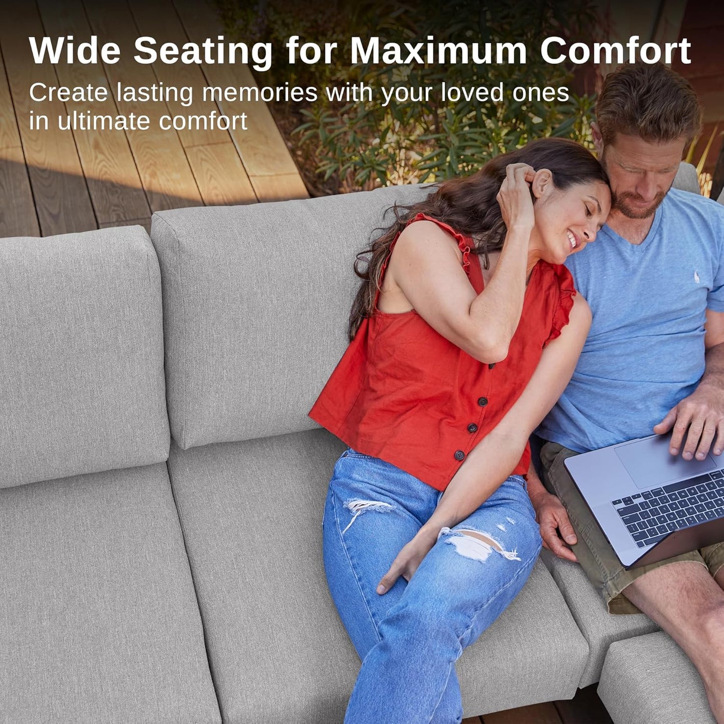 EAST OAK Life Chatter Patio Furniture Set, Outdoor Furniture Sectional Sofa Set with Round Coffee Table, 4 Seats Sofa Deep Seating with Thick & Washable Cushions, Black & Grey