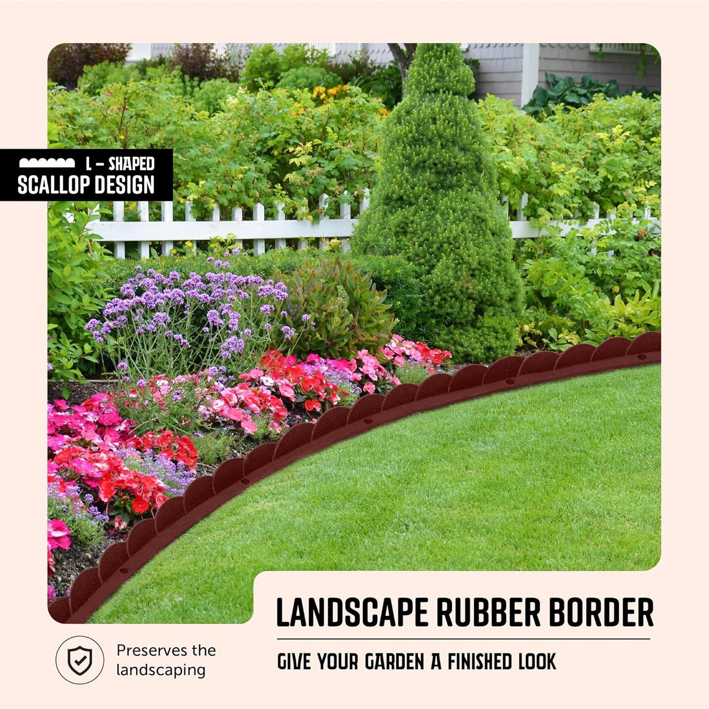 Playsafer L Shaped Flexible Rubber Scalloped Edger for Lawns Landscaping and Playground | Easy No Dig Installation| 4' Long (1, Red)