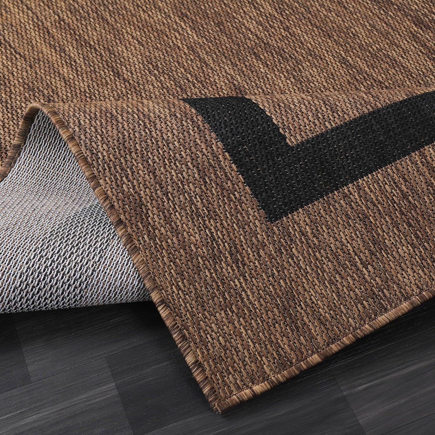 Bordered Outdoor Rug 9x12 Washable Outside Carpet for Indoor Patio Porch Waterproof Easy Cleaning Non Shedding Area Rugs Nut Brown - Black 9 x 12
