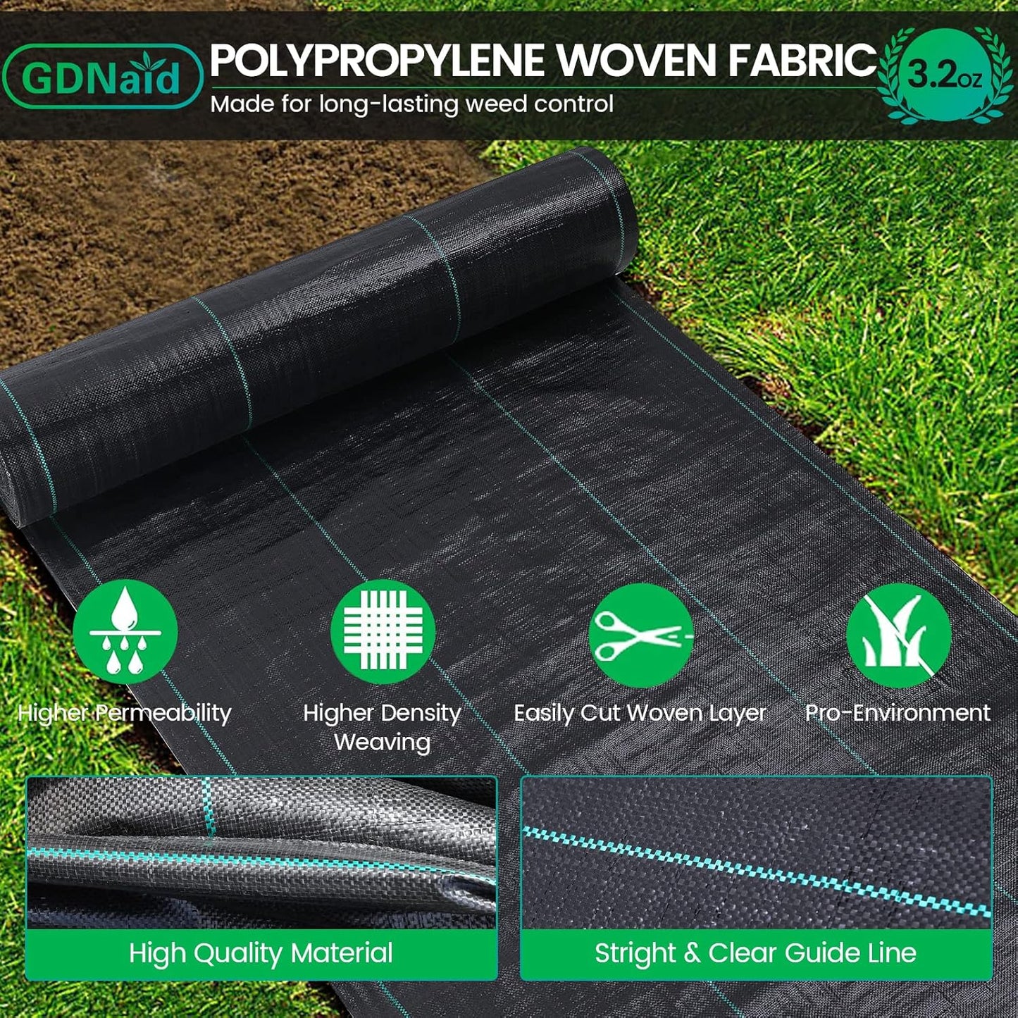 4ftx300ft Weed Barrier Landscape Fabric Heavy Duty, 3.2oz Weed Barrier Fabric, Weed Fabric Garden Fabric, Woven Geotextile Fabric
