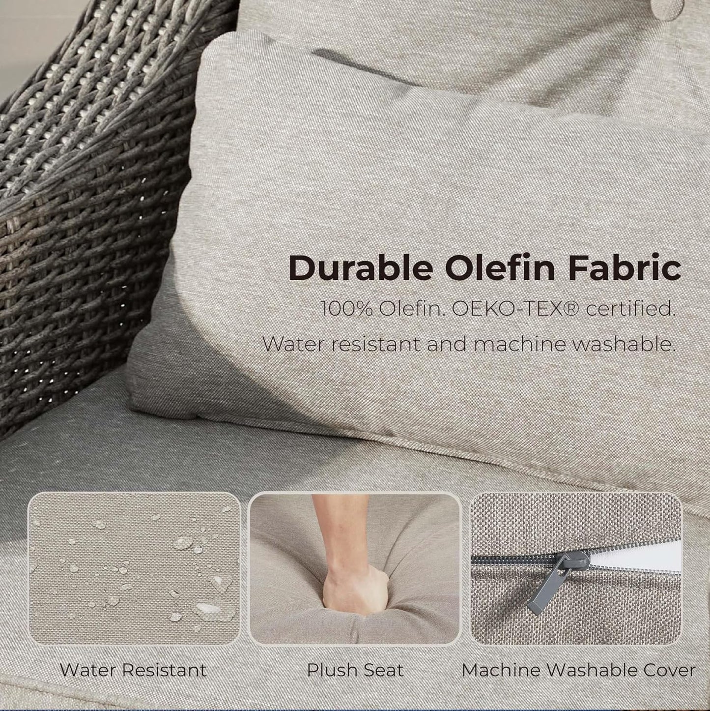 CHITA 5 Pieces Swivel Wicker Patio Furniture Set, Outdoor Conversation Set with 2 Pieces Rattan Rocking Swivel Chairs, 2 Pieces Ottomans, Thickened Cushions and Side Table