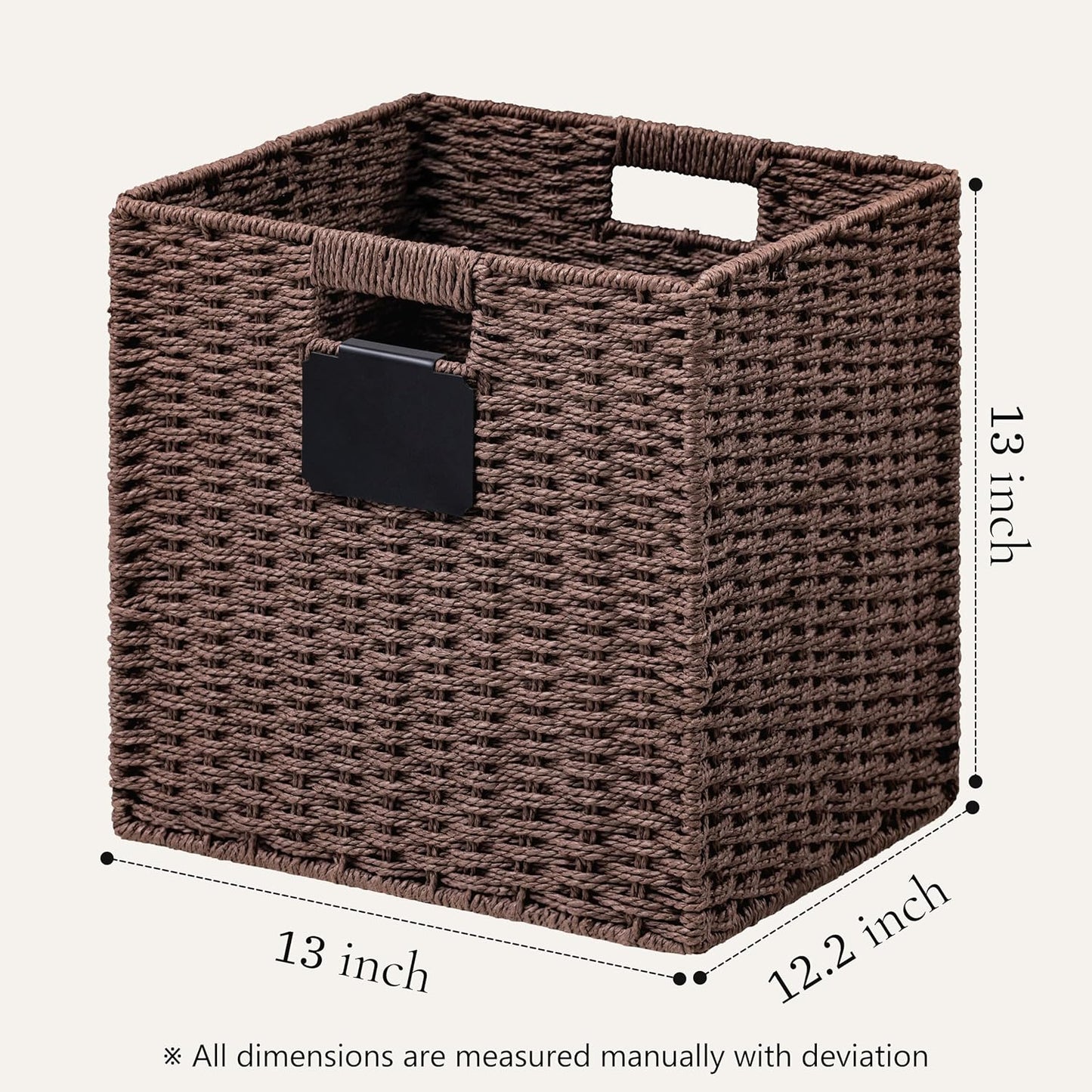 UBBCARE 4 Pack Wicker Basket, 13×13 Storage Cubes with Label, Foldable Cube Storage Bin with Handle, Square Storage Basket for Shelves, Woven Paper Rope Basket for Organizing, Brown