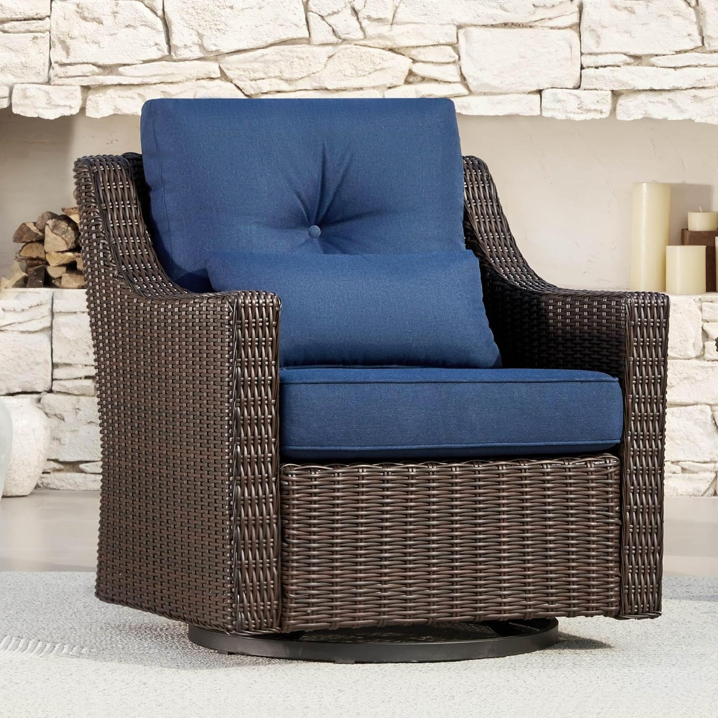 CHITA Patio Wicker Chair, 360° Rocking Swivel Outdoor Rattan Chair with Thickened Cushions for Backyard, Poolside, Garden or Porch