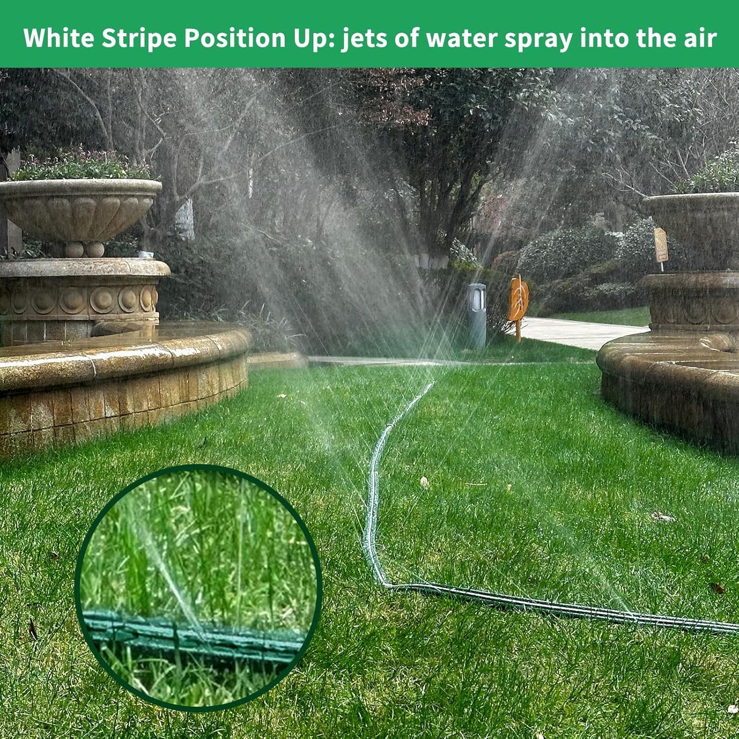 Watoo 2025 Sprinkler Hose & Soaker Hose for Yard - 50 FT Reinforced Flat Garden Hose with Holes, Heavy Duty No-Kink Lawn Irrigation Hose (Includes Stakes, High Pressure Spray)