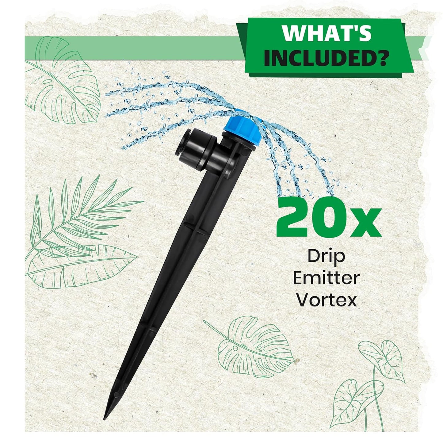 Bonviee 20-Pack Drip Irrigation Emitters- 1/4" Push-to-Connect Precision Irrigation Stakes - Low Flow Garden Watering System for Vegetables, Shrubs & Flower Beds