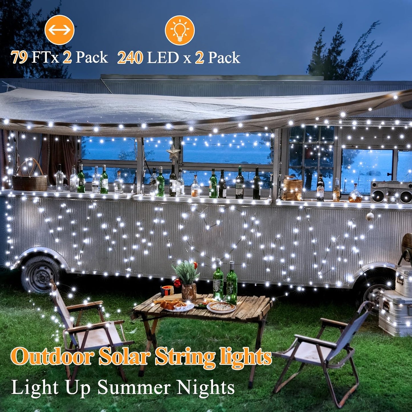 2 Pack Solar String Lights Total 480LED 158FT, IP67 Waterproof Solar Lights for Outside with 8 Modes, Upgraded Solar Panel Fairy Lights for Garden Party Wedding Decorations (Cool White)