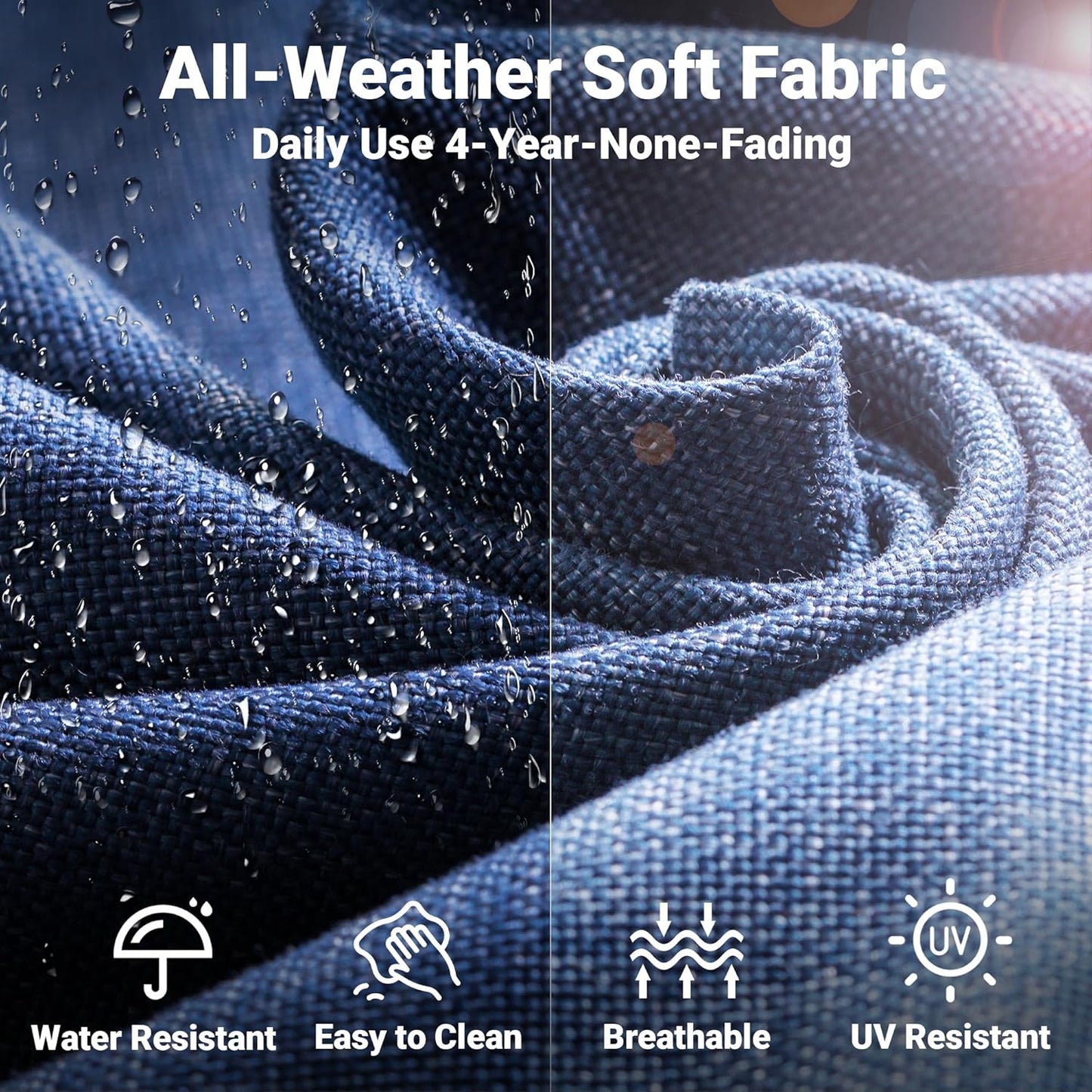 ovios 2 Pieces Patio Furniture Set, Outdoor Wicker Sofa with Glass Coffee Table, All Weather High Back Rattan Loveseat Couch 2 Seats with Comfy Cushions, Denim Blue