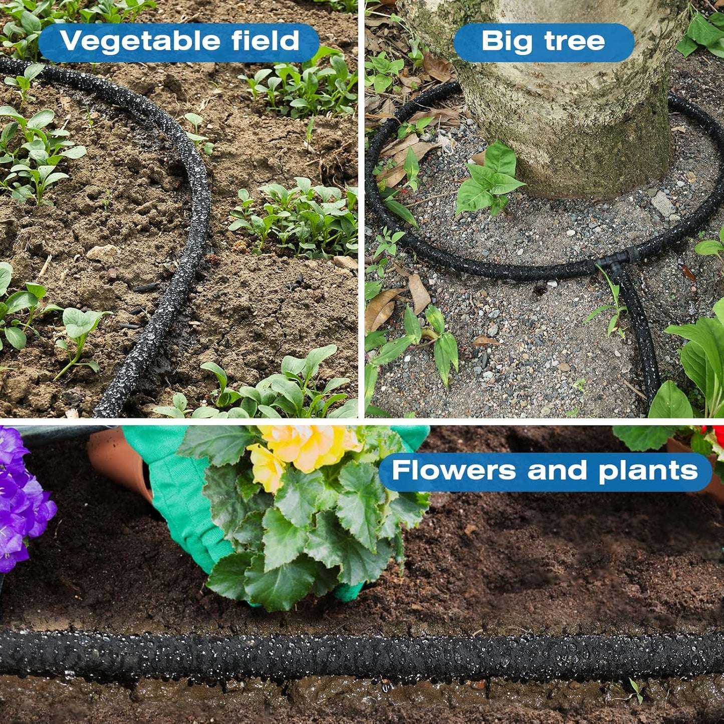 Soaker Hose 15FT Heavy Duty Rubber Saves 75% Water End Cap Included for Additional Hose Connect Great for Gardens/Flower Beds