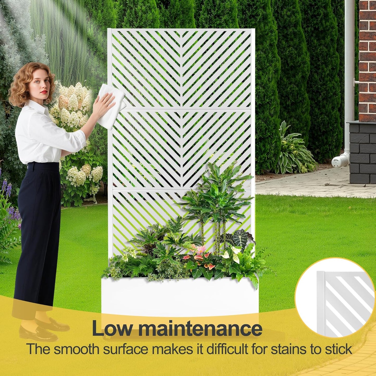 Raised Garden Bed with Trellis and Wheels,73"x35"x16" Metal Raised Garden Bed,White Parallel Metal Planter with Climbing Trellis for Vines & Vegetables