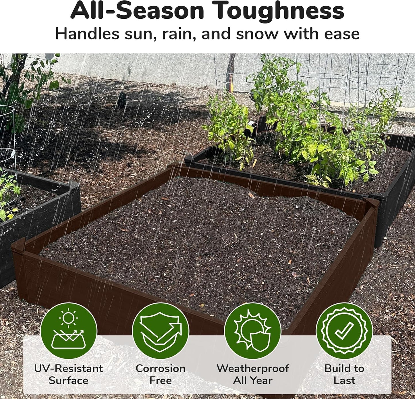 Raised Garden Bed - 4x4 ft Planter Box - Brown HDPE - No Tools Needed - DIY Kit for Urban Gardening, Flowers, Herbs & Vegetables - Made in The USA