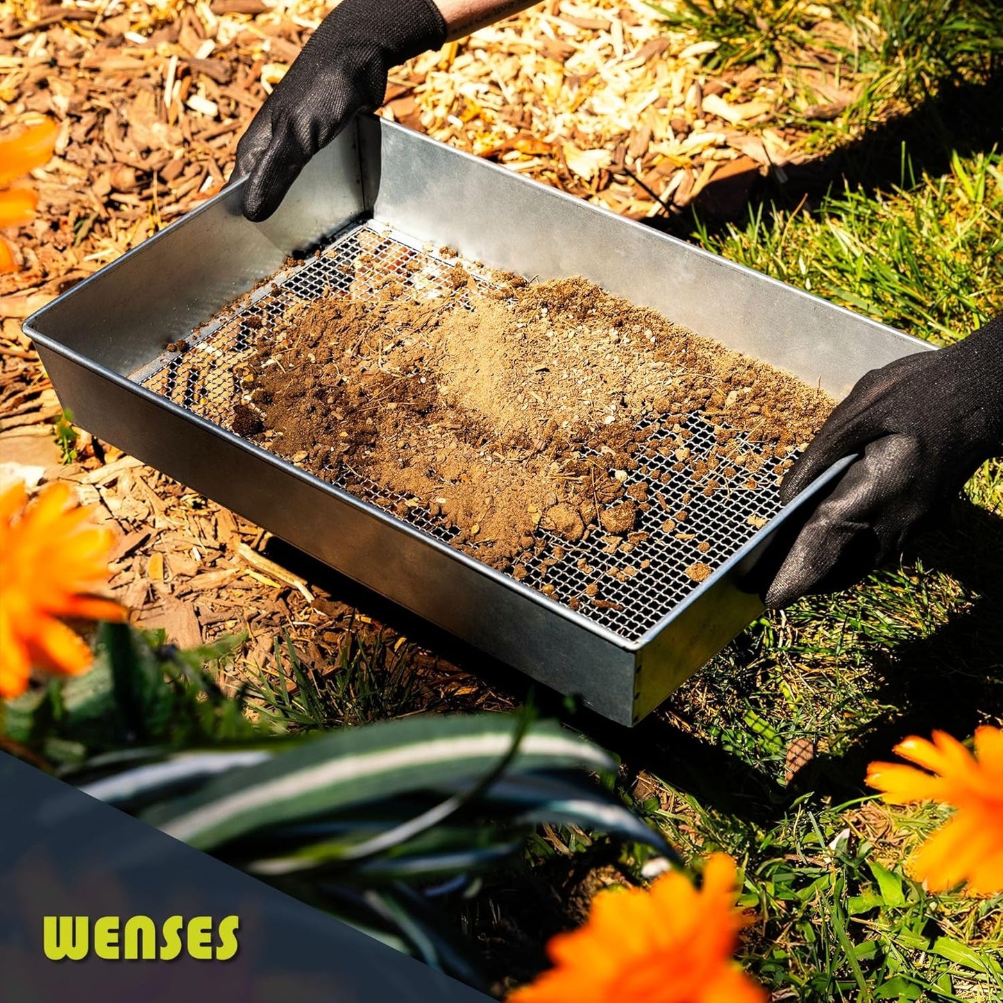 Soil Sifter, Wide Size (17.5 x 11.5 inches) with 3/8-inch Mesh, Garden Sieve for Dirt, Sand, Rocks, and Compost
