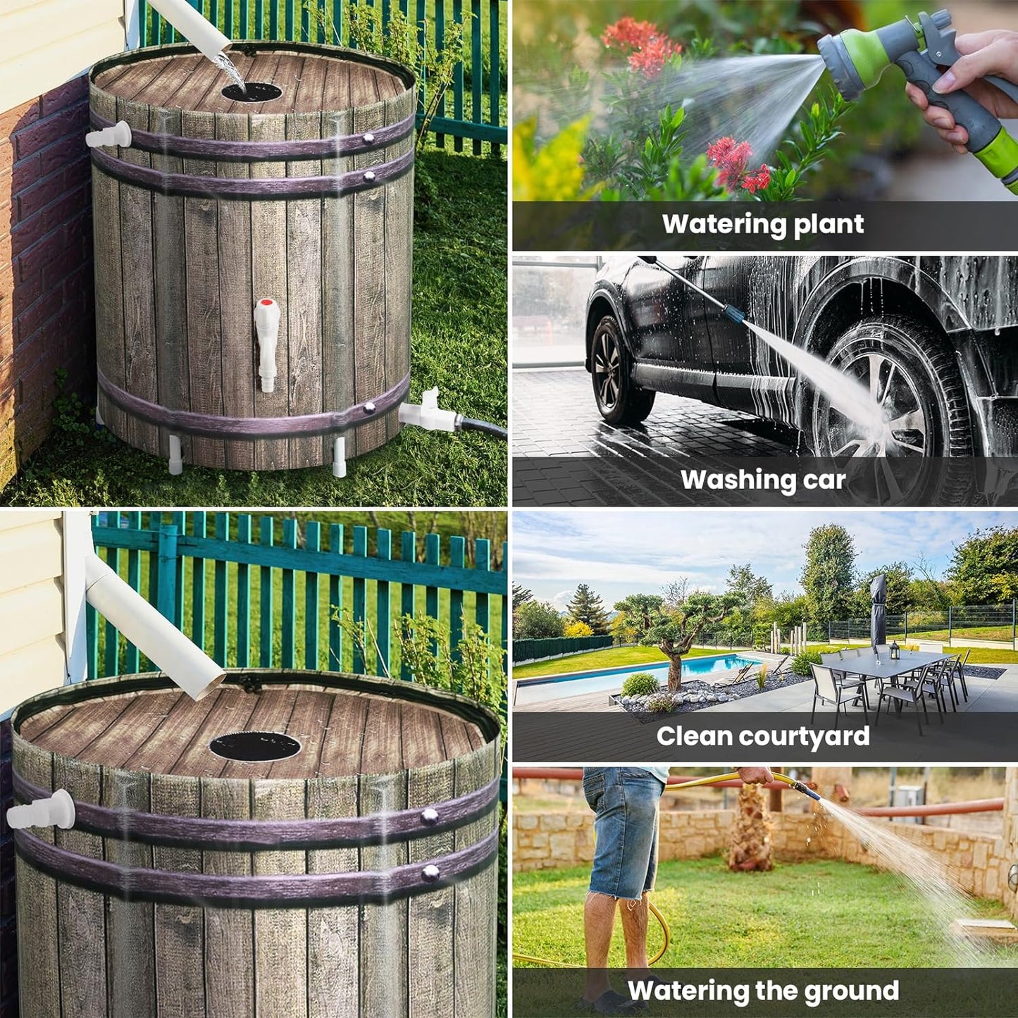 Rain Barrel,50 Gallon Collapsible Rainwater Collection with Spigots and Overflow Kit,Portable Plastic Rain Barrel with Filter, Anti-Collapse Rainwater Collection Container Woodgrain