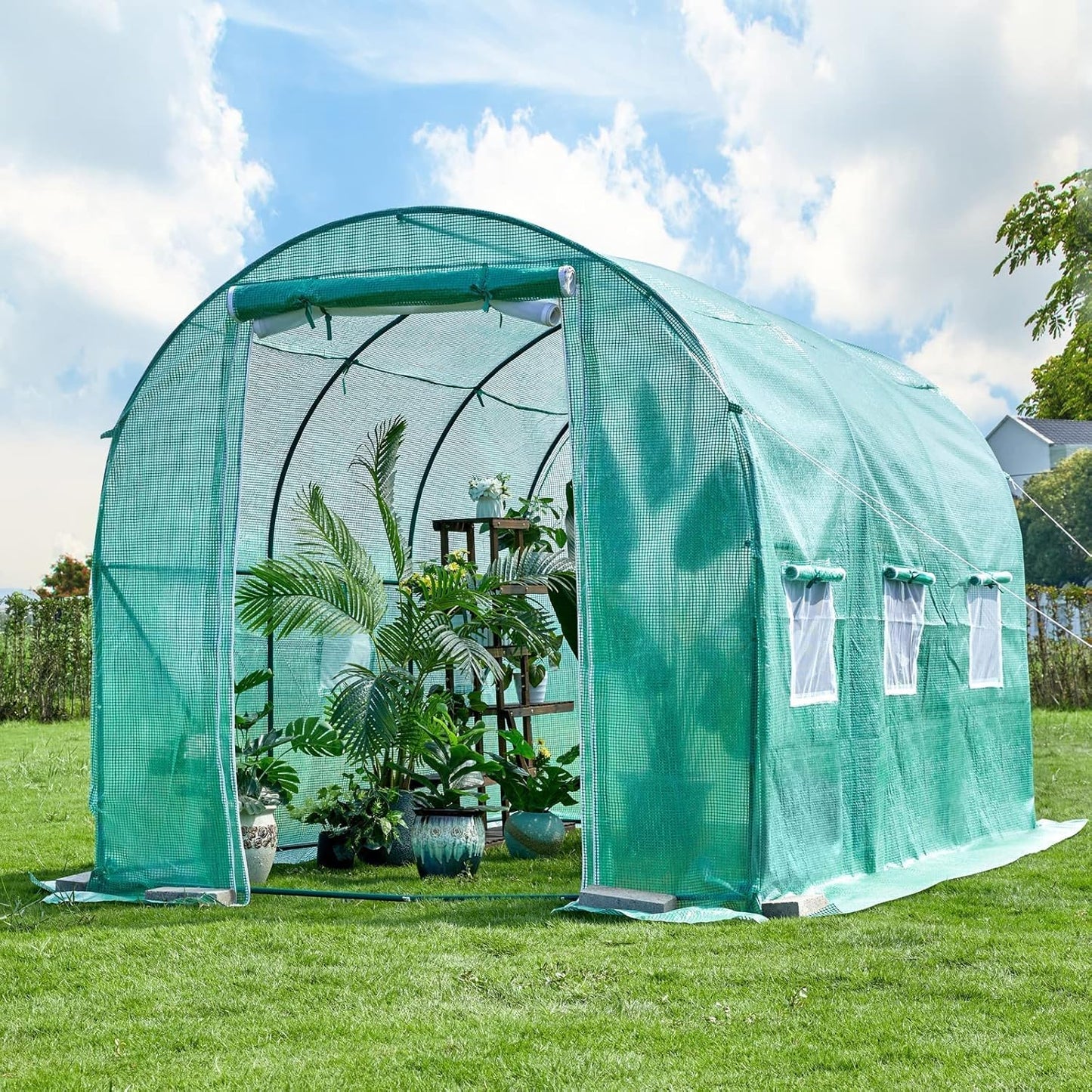 Walk-in Tunnel Greenhouse，Portable Plant Hot Housewith Dual Zippered Screen Doors & 6 Screen Windows Heavy Duty Plastic Plant Warm House with Reinforced Frame (12x7x7 FT)