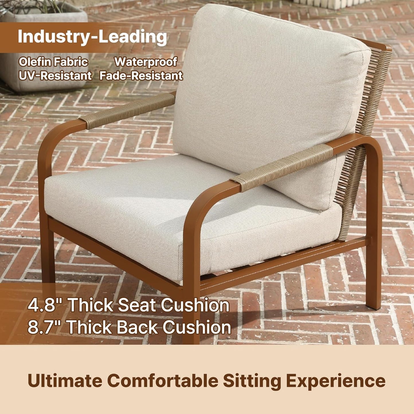 3 Piece Outdoor Bistro Set,All Day Hand-Woven Rattan Patio Furniture Set with Aluminium Frame and Coffee Table,Waterproof Fabric,Thickened Sponge Cushion,Suitable for Patio, Deck,Beige