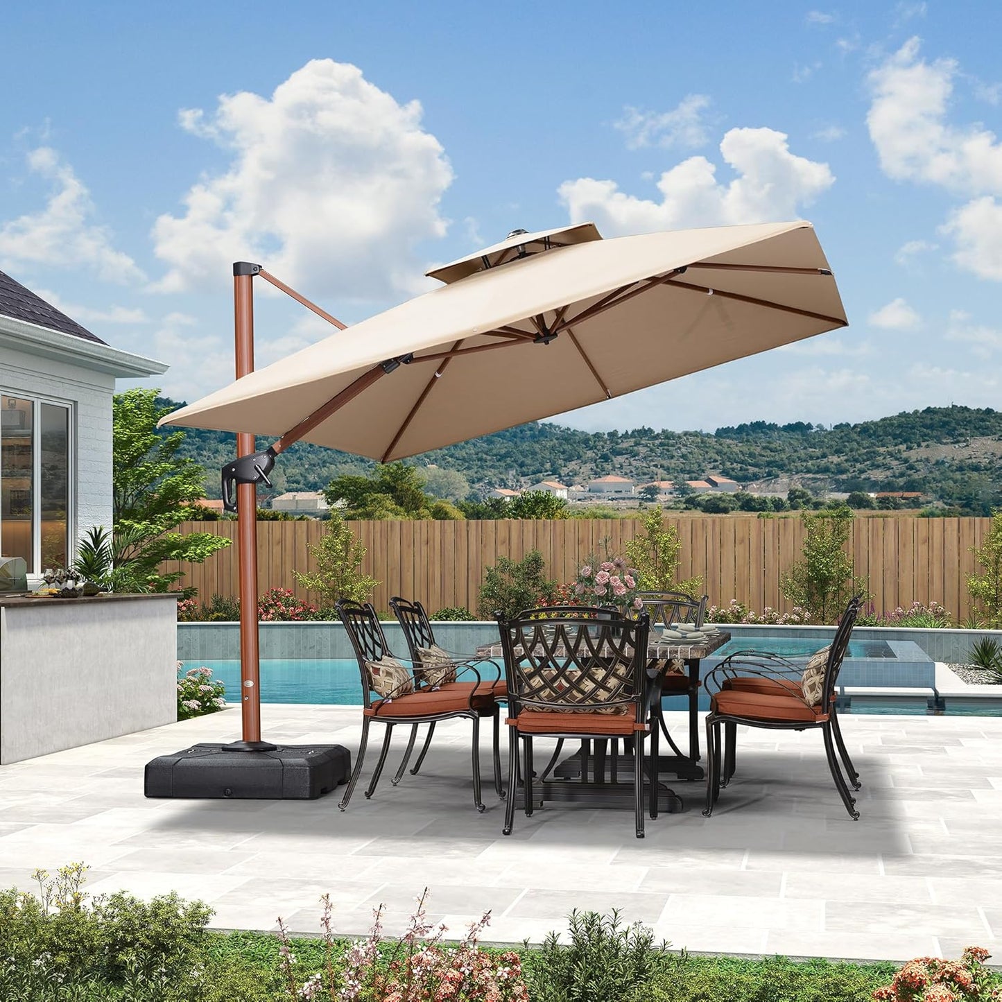 PURPLE LEAF 9' x 12' Double Top Deluxe Rectangle Patio Umbrella - Offset Hanging Cantilever Umbrellas in Heather Beige