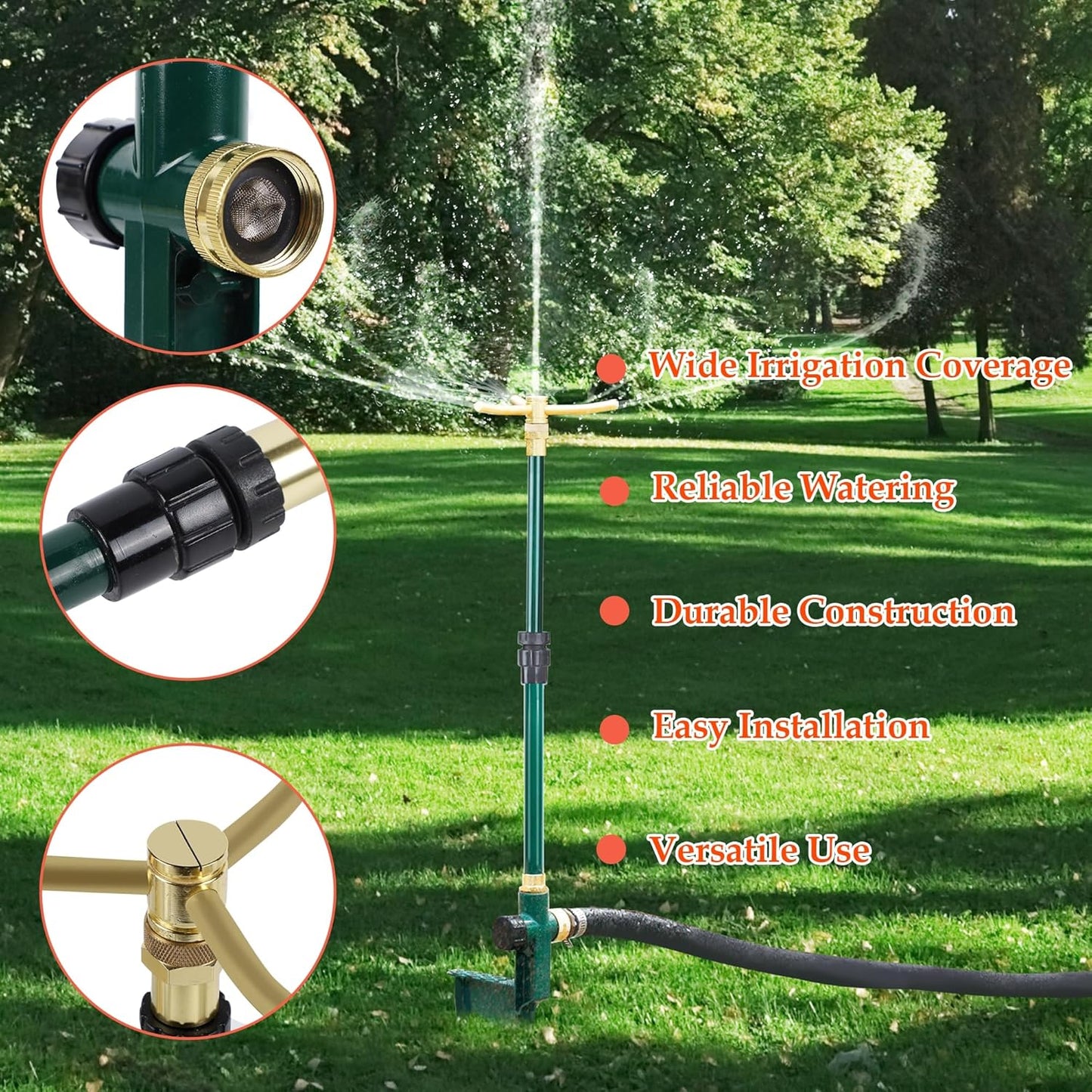 ATDAWN 3-Arm Garden Sprinkler, High-Rise Lawn Sprinkler, 360 Degree Rotation Garden Water Sprinklers, Lawn Irrigation System, Gardening Watering System, Large Area Coverage