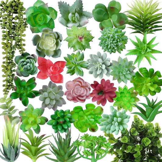 Therwen 32 Pcs Summer Artificial Succulents Plants Fake Realistic Faux Succulents Fake Plant Artificial Plant Home Decor for Outdoor Indoor Garden Office Summer Decorations