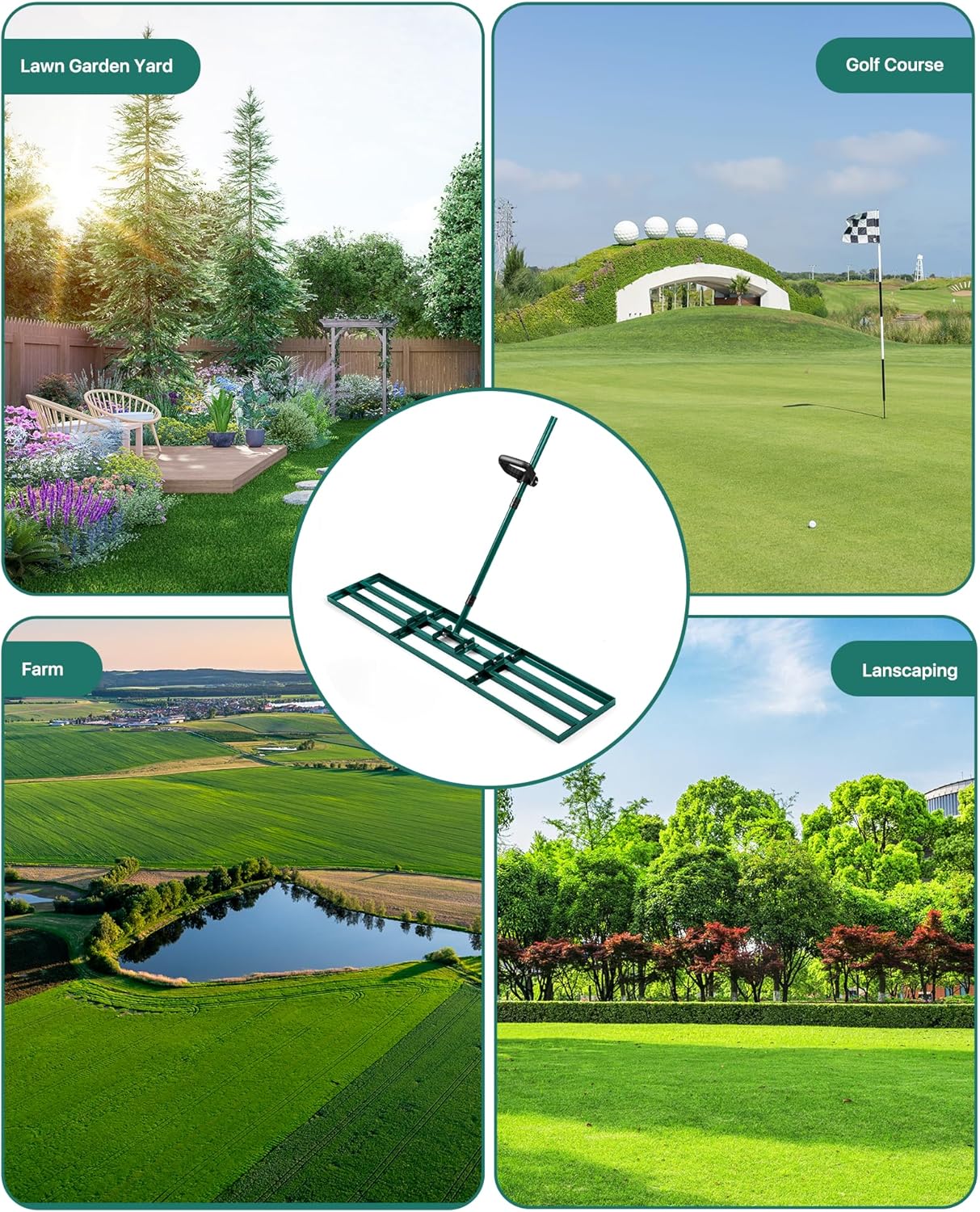 Lawn Leveling Rake 48x10'', Yard Leveling Rake with 78'' Back-Saving Adjustable Handle, Stainless Steel Lawn Leveler Tool for Garden, Backyard, Farm, Golf Course