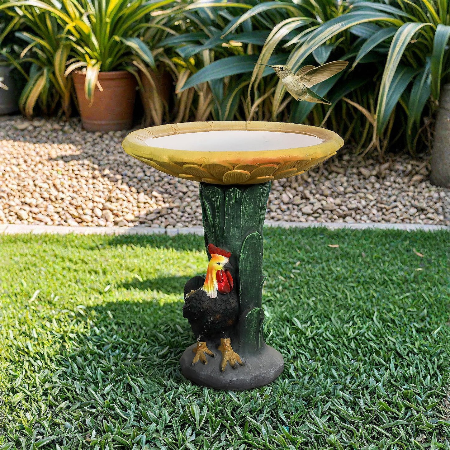 SKYFIRE 23" H Outdoor Concrete Bird Bath - Sunflower Birdbath Bowl with Leaf Pedestal for Garden, Patio, Lawn, Yard, Outdoor Decor -20”Dia. X 23”H Rooster and Chicken Bird Bath Outdoor Garden Statue
