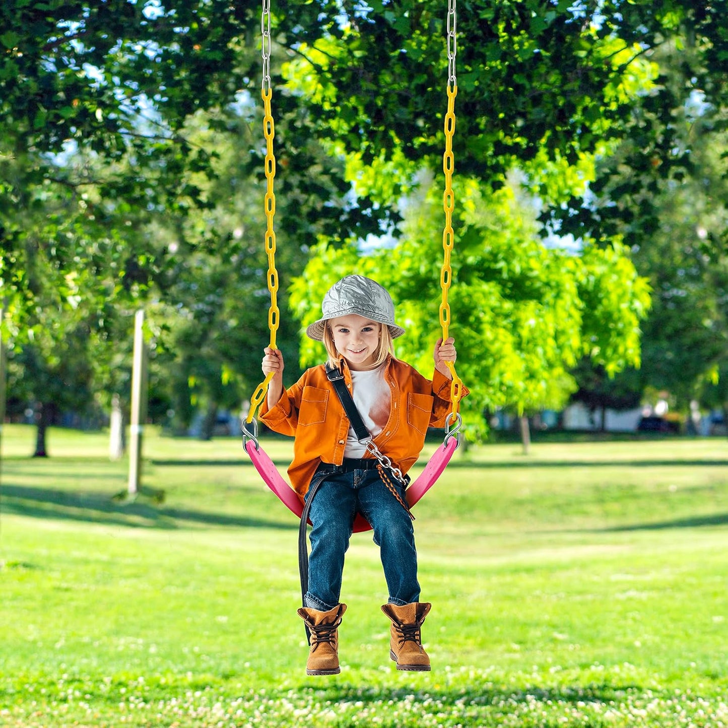 TURFEE 2 Packs Heavy Duty Swing Seat, Swing Set Accessories Replacement with 4 Snap Hooks for Kids Outdoor Play Playground, Trees, Swingsets, Playground(Pink)