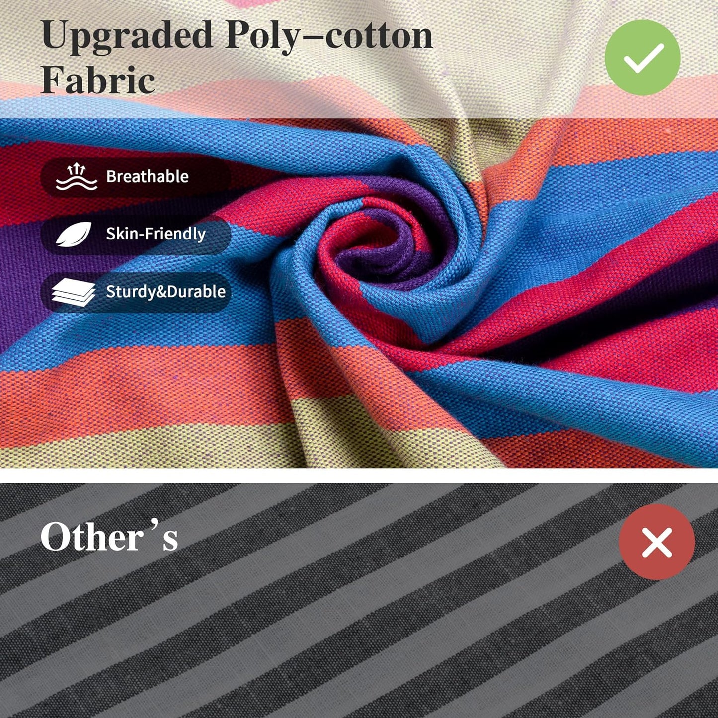 SUNCREAT Outdoor Double Hammock, Portable Tree Colorful Hammock, Colorful Stripes