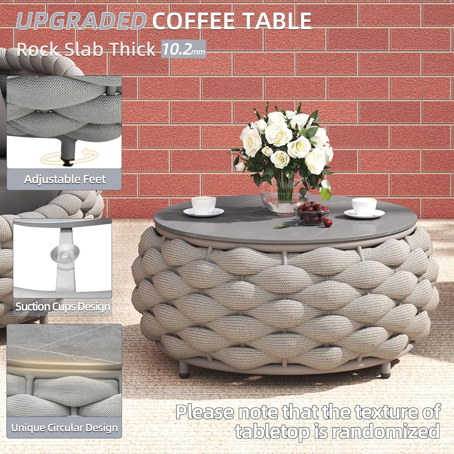 TWT Patio Furniture Set 4 Pieces Aluminum Outdoor Furniture w/27.8in Coffee Table,Patio Conversation Set with Hand Woven Polyester Rope for Backyard Garden Poolside,Gray