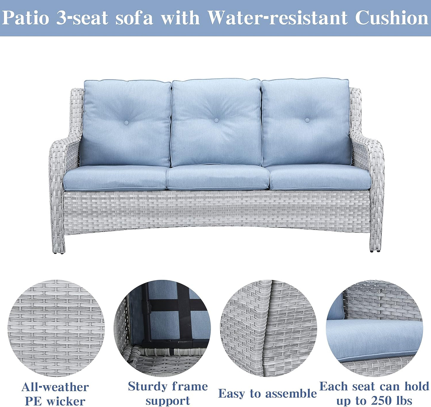 Wicker Patio Furniture Sets - 13 Piece Outdoor Rattan Furniture Conversation Sets with 4 Swivel Rocker Chairs, 2 Rattan Sofas, Wicker Ottomans and Coffee Table, Light Grey/Baby Blue