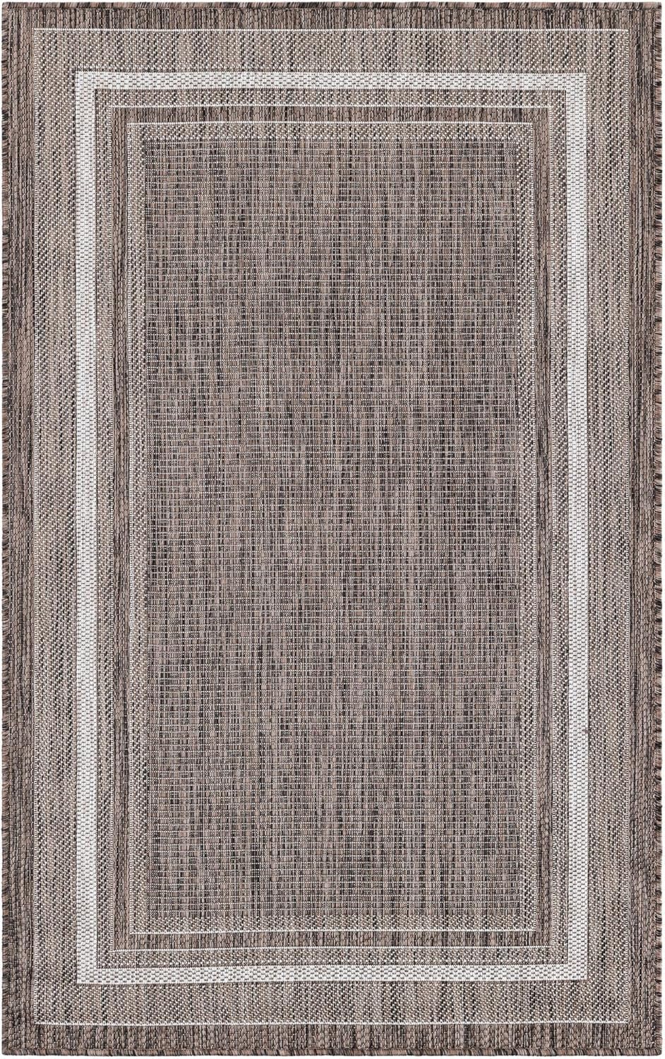 Unique Loom Outdoor Border Collection Area Rug - Soft Border (3' 3" x 5' 3" Rectangle Brown/Ivory)
